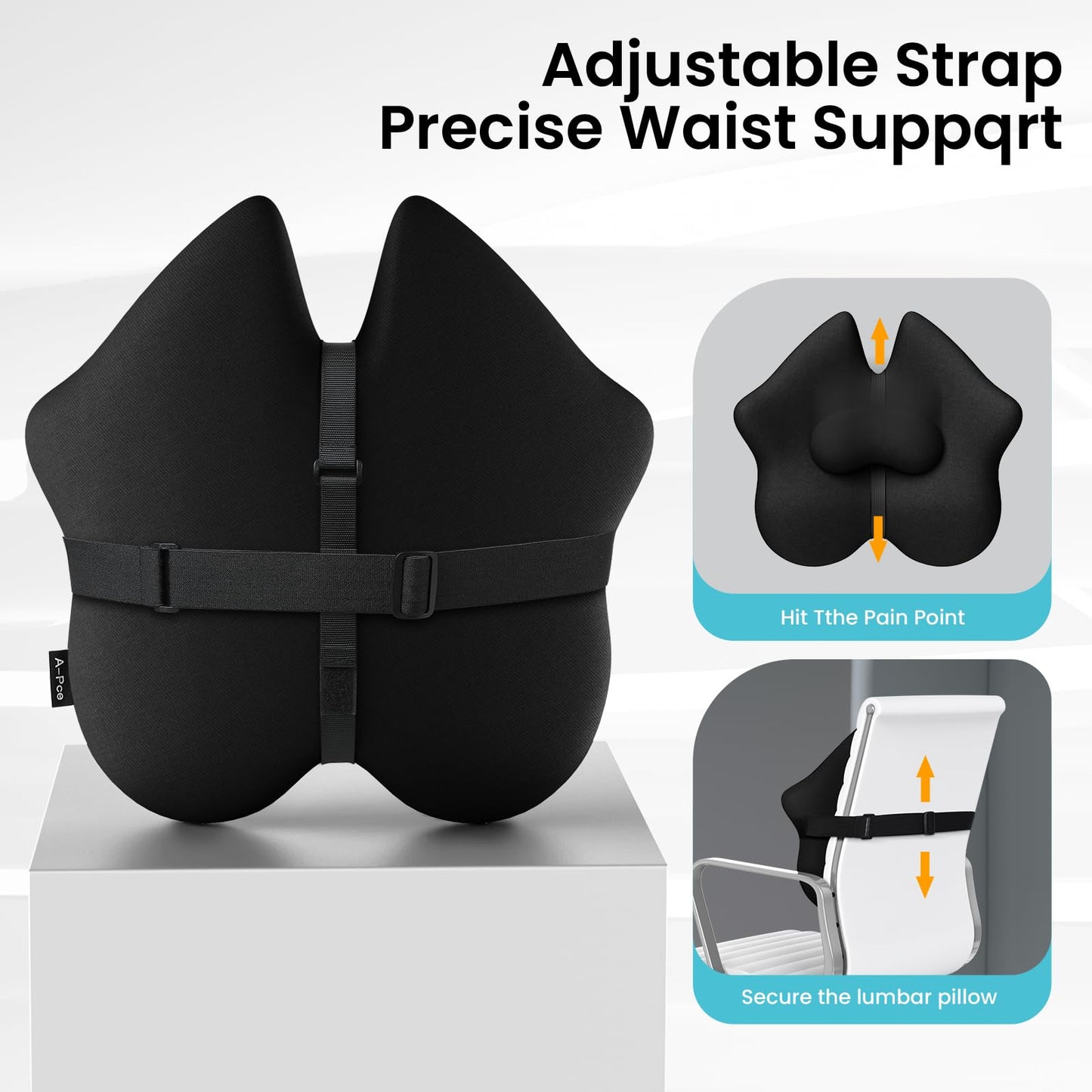 A-Pce Adjustable Lumbar Support Pillow,Improve Lower Back Pain Relief & Sitting Posture, Ergonomic Memory Foam Back Support Cushion for Long Sitting for Office Chair/Car/Plane-Black