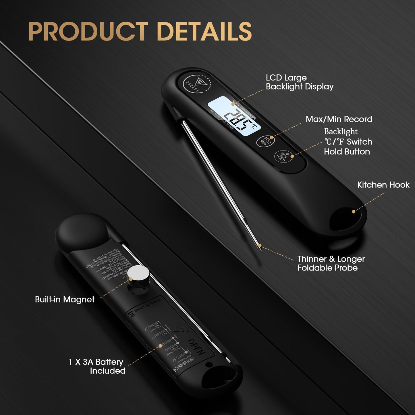 - DOQAUS Meat Thermometers | 3S Instant Read Food Thermometer | Accurate Meat Thermometer Probe With Backlight -