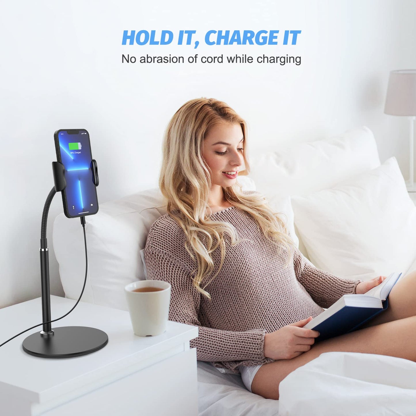 Cell Phone Stand Holder, 360°Flexible Adjustable Desktop Phone Stand with Stable Base, Lazy Desk Stand for iPhone 14 13 12 11 Pro Xs Max XR X 8 7 6 6s Plus Samsung S22 S21 (3.5"-6.5")