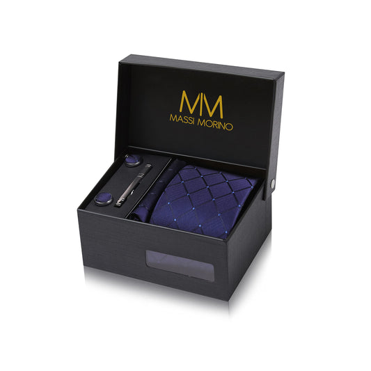 - Massi Morino Tie and Pocket Square Set Men | Cufflinks | Tie Pin | Gift Box -