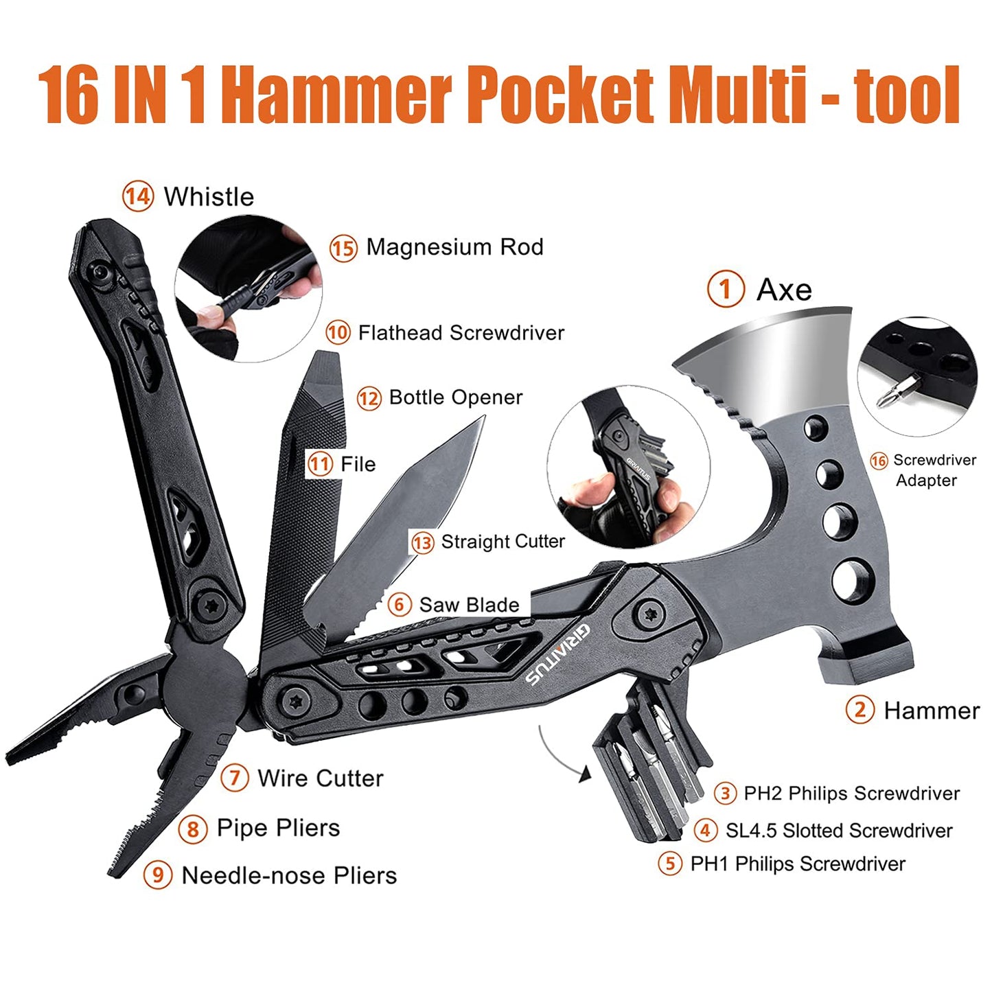 - GIRIAITUS Camping Multitool |  16 in 1 Upgraded Multi Tool -