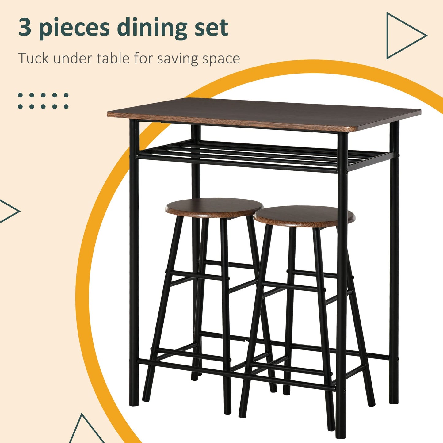 - HOMCOM Bar Table Set | Bar Table and Stools Set | Footrest and Storage Shelf -