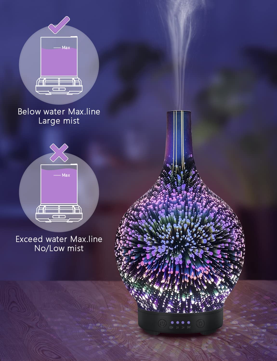 - Essential Oil Diffuser | Glass Aromatherapy | Electric Ultrasonic Cool Mist | Aroma Diffuser Scented Oil -