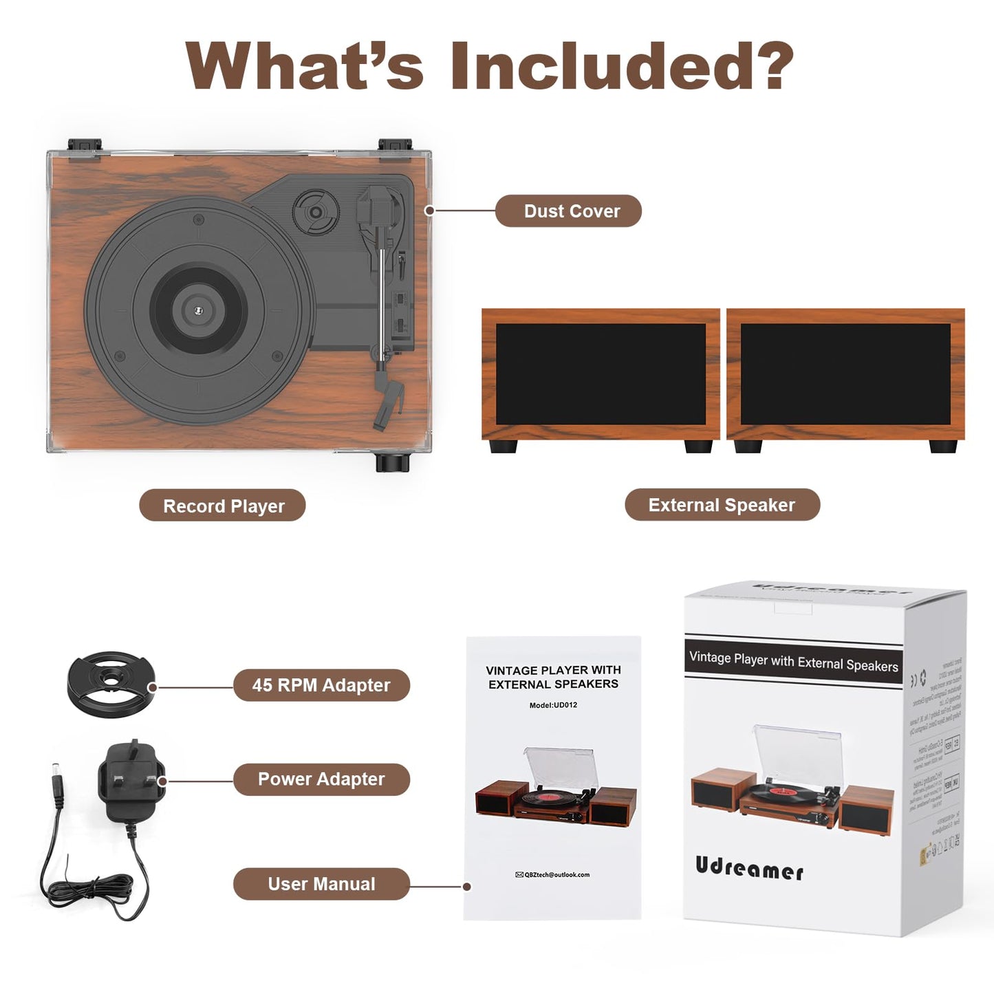 - Udreamer Record Player with 2 Dual Stereo Speakers -