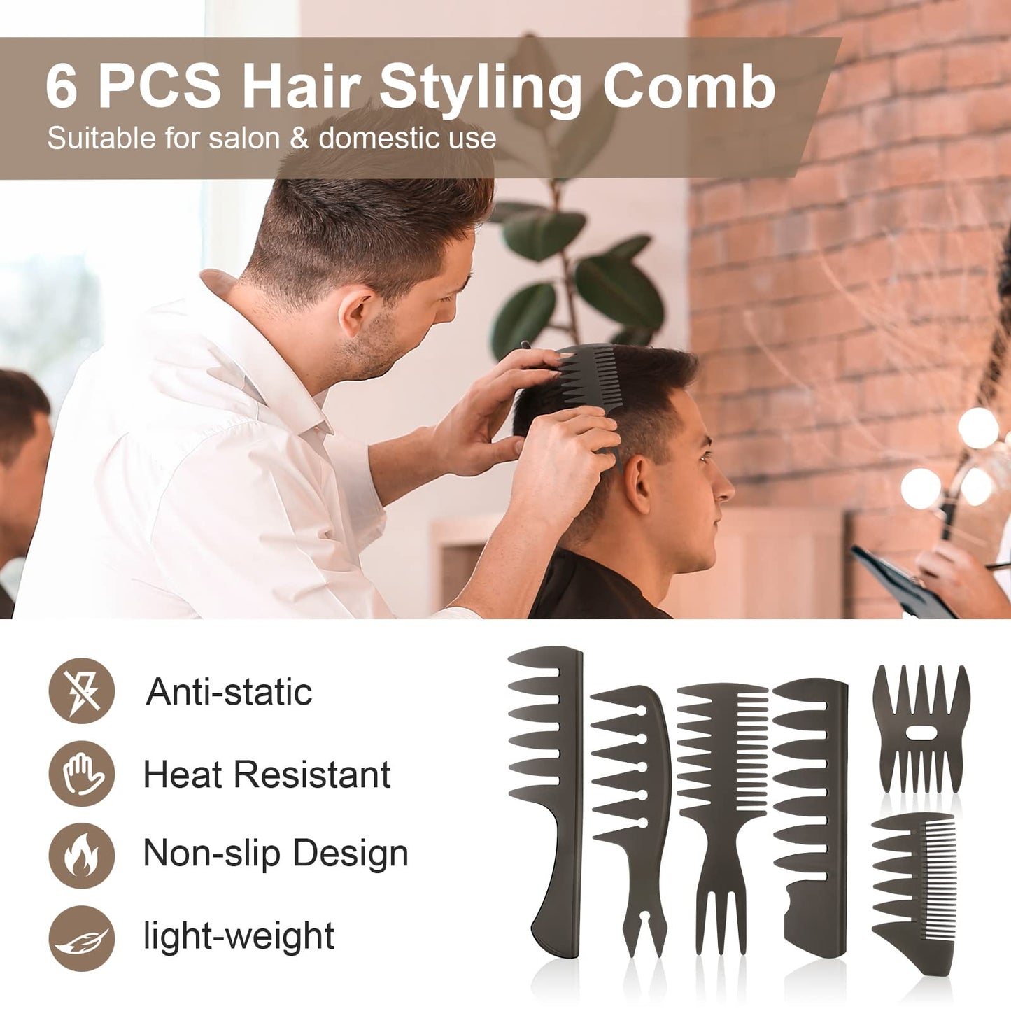 - URAQT Mens Styling Comb, 6Pcs Wide Tooth Hair Comb Styling Set -