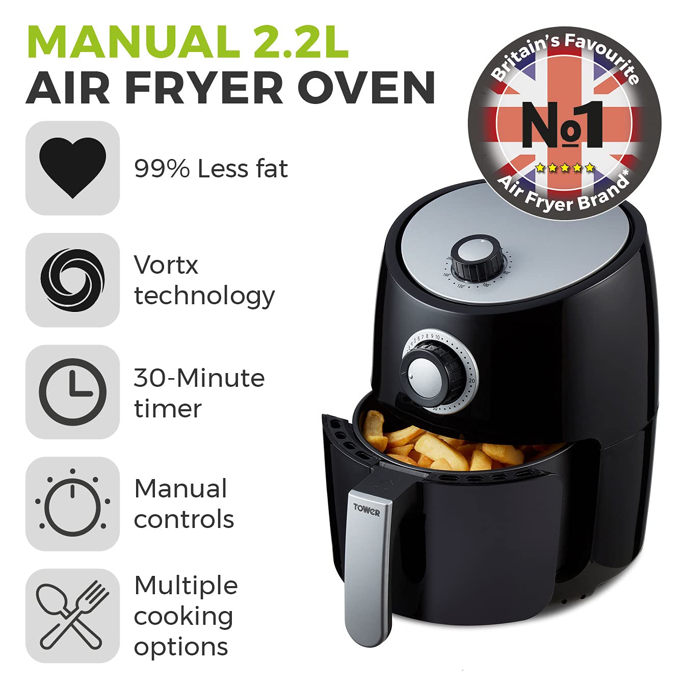 - Tower T17023 Vortx | Manual Air Fryer Oven | Rapid Air Circulation -