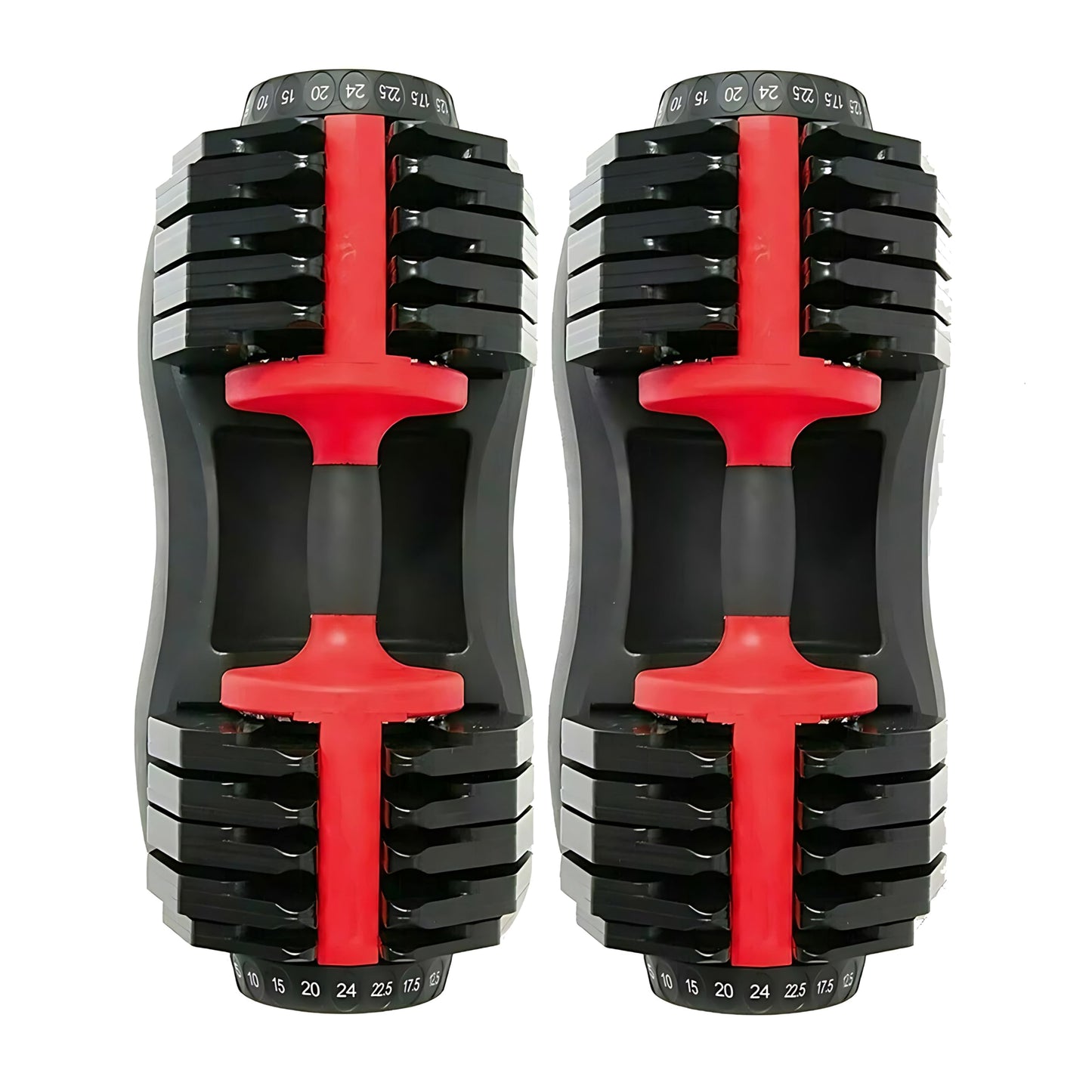 BRAINGAIN 15 in 1 Adjustable Dumbbell 24kg PAIR Easy Safe Locking Mechanism Home Fitness Gym Equipment 2x24KG Red