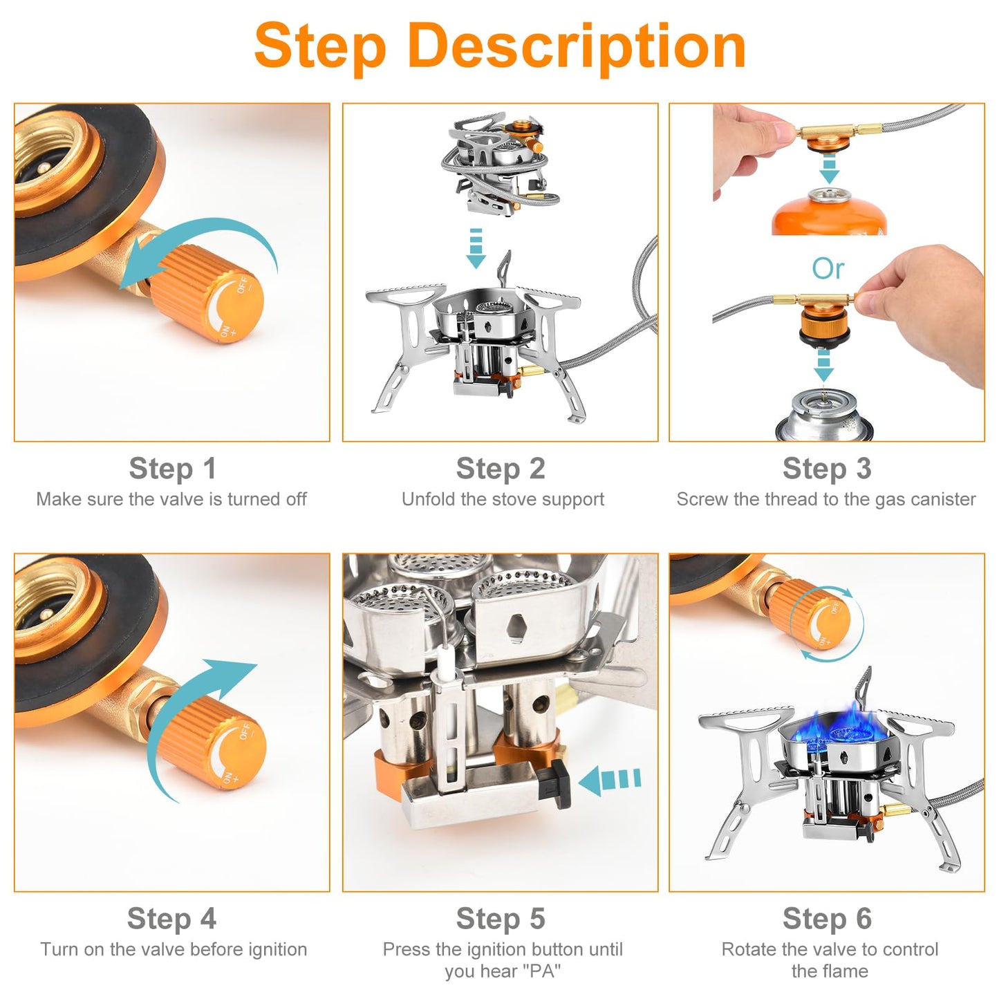 Camping Gas Stove, Portable Camping Stove Outdoor, 6800W Windproof Backpacking Gas Stove with Piezo Ignition, Foldable Camping Gas Burner for BBQ, Hiking, Camping, Trekking, Fishing, Picnic