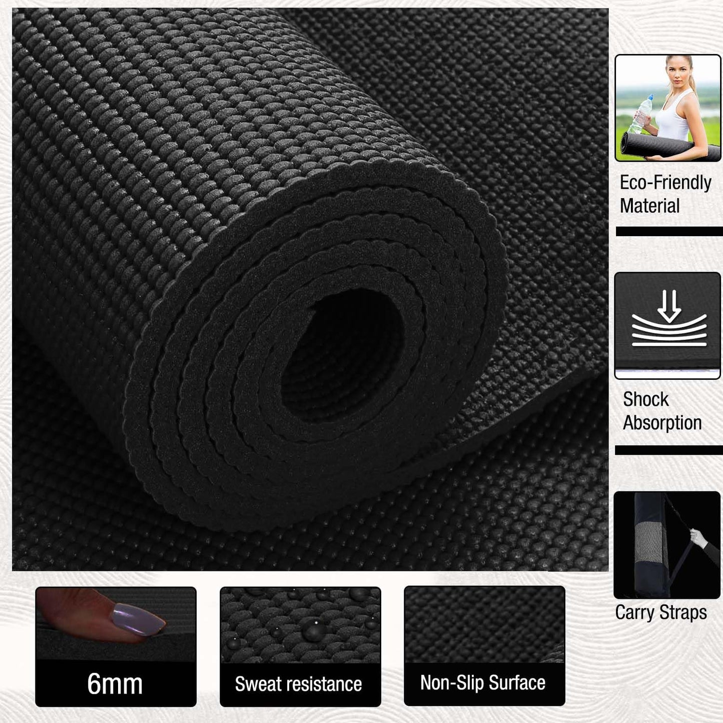 - Xn8 Sports Yoga Mat, Non Slip Exercise mat, 6mm Thick.