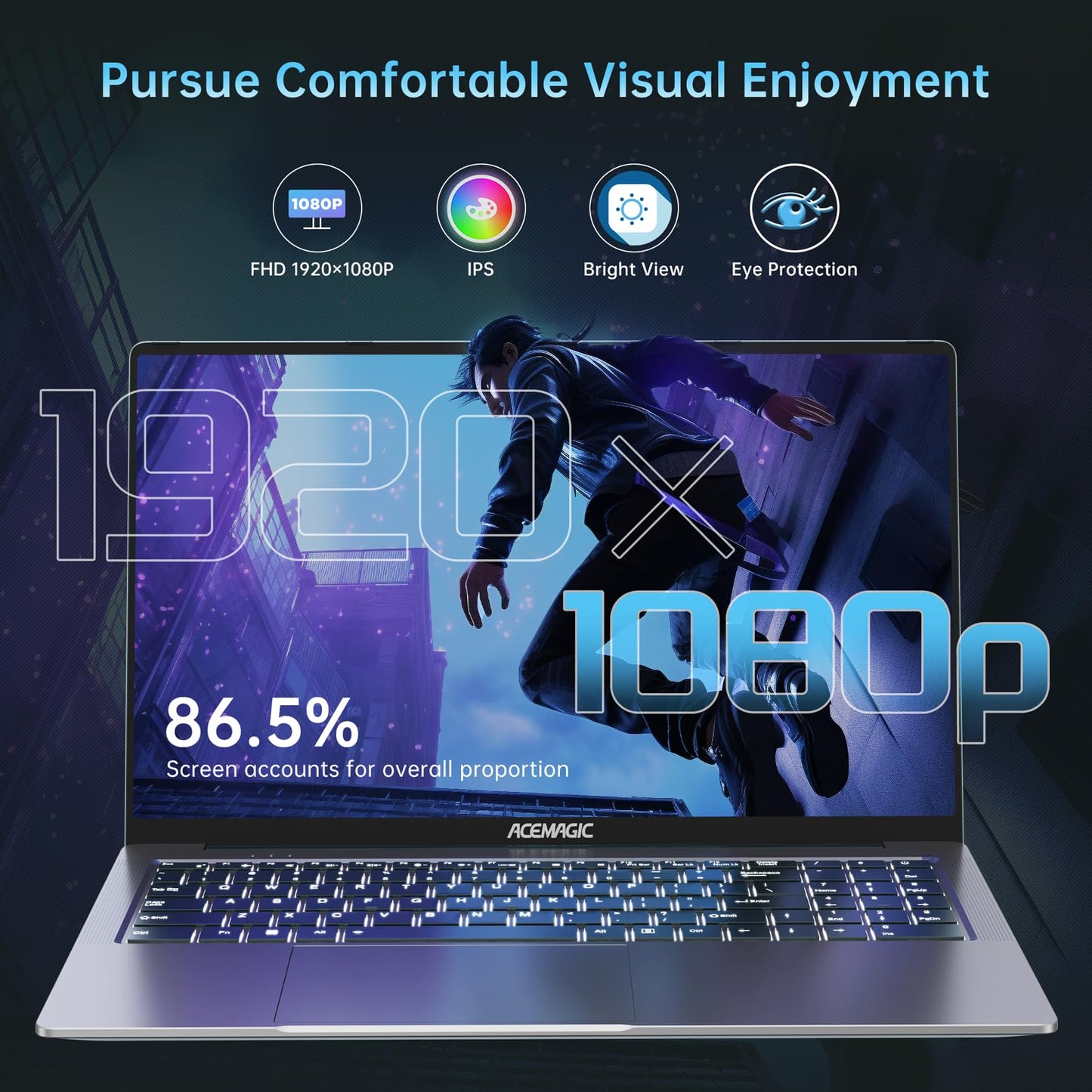 ACEMAGIC Newest Gaming Laptop Computer - 16.1'' FHD Display Laptop with AMD Ryzen 7 5700U Processor(beat i7-1265U), 16GB Ram DDR4x2 512GB SSD Gaming Notebook Computer with Backlit Keyboard, WiFi 6