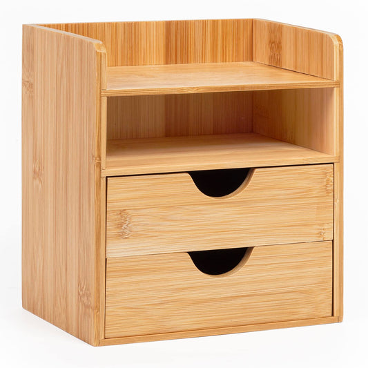 - woodluv Desktop Organiser With 2 Drawers, Mini Shelf Storage Box