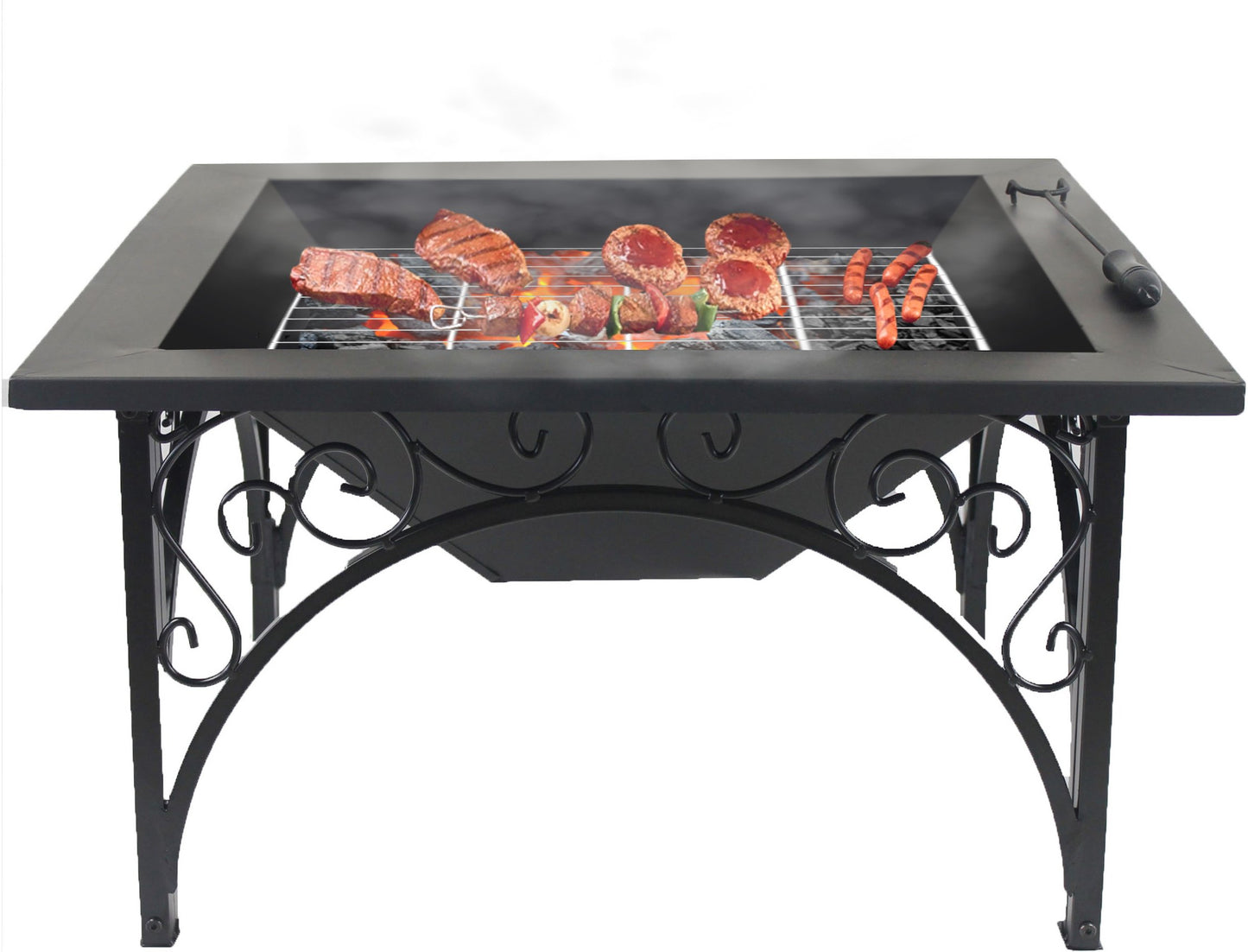 Centurion Supports KOJIN Multi-Functional Elegant Black Square Outdoor Garden & Patio Luxury Heater Fire Pit Brazier