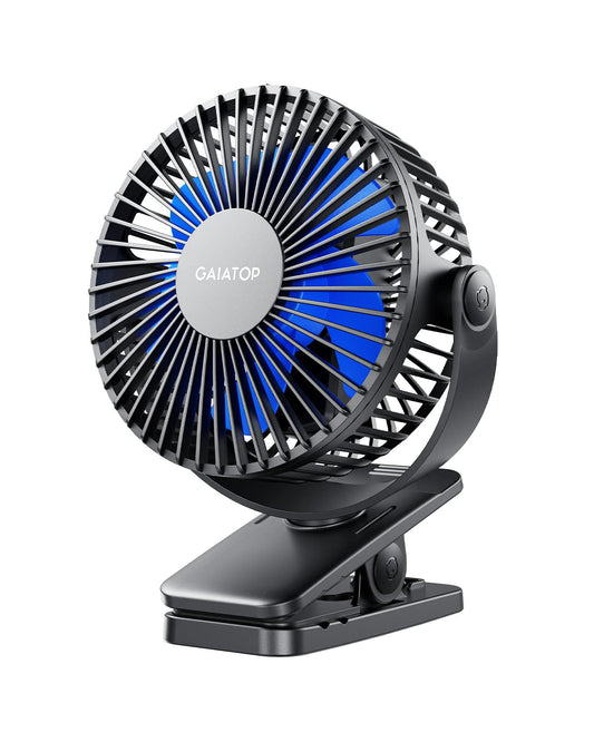 - gaiatop Portable Clip on Fan | Battery Operated | Small Powerful USB Desk Fan | 3 Speed Quiet Rechargeable Mini Table Fan -