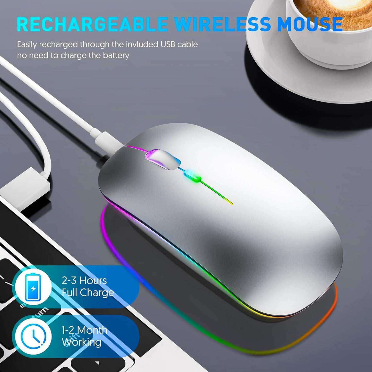 - Wireless Mouse for Laptop With 2 USB A to USB C Adapter, 2.4GHZ Bluetooth Mouse