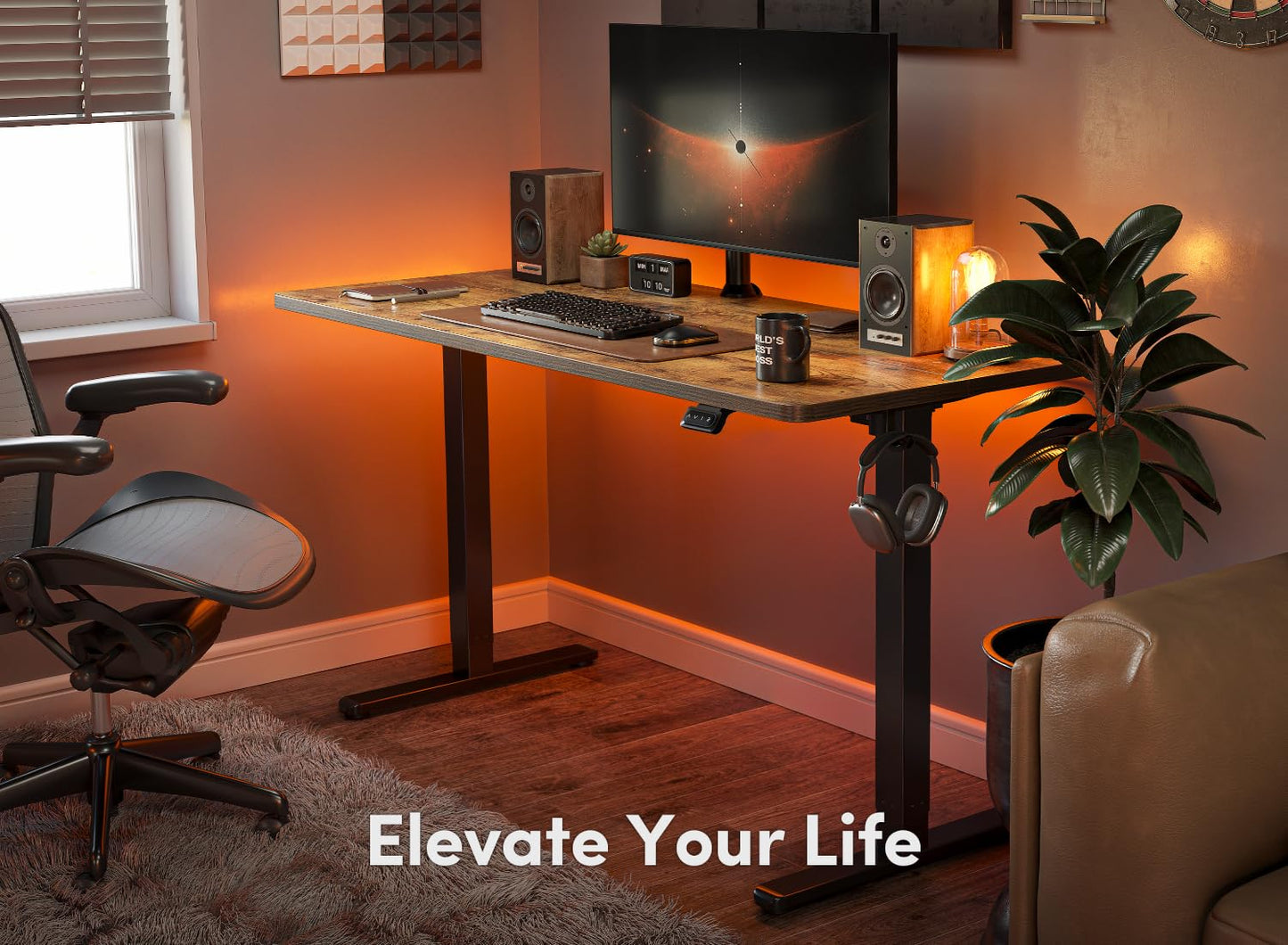 - FEZIBO Height Adjustable Electric Standing Desk | 100 * 60 cm Stand up Table | Sit Stand Home Office Desk with Splice Board -