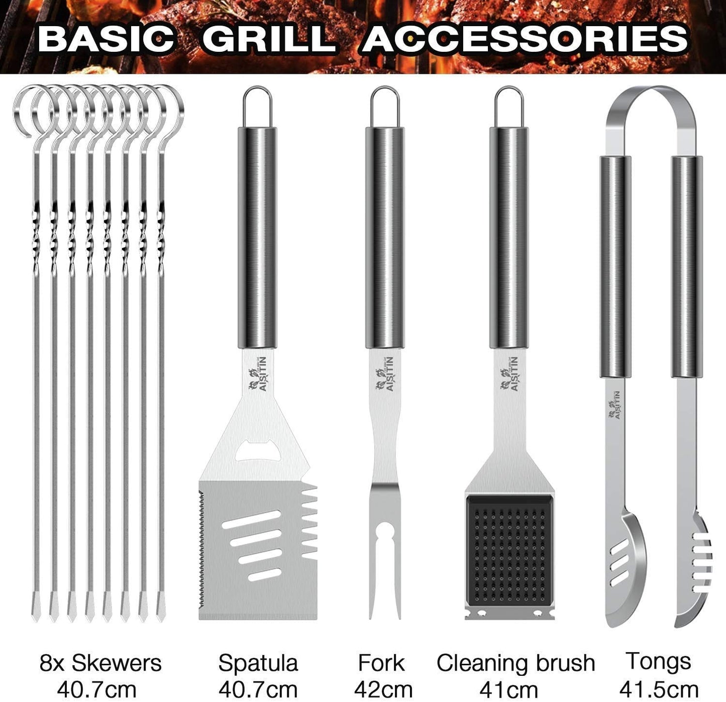 AISITIN BBQ Tools Set 35-in-1 BBQ Accessories BBQ Utensils Stainless Steel Barbecue Accessories for Camping Kitchen BBQ Utensils with Carrying Bag Gifts for Men and Women Gift