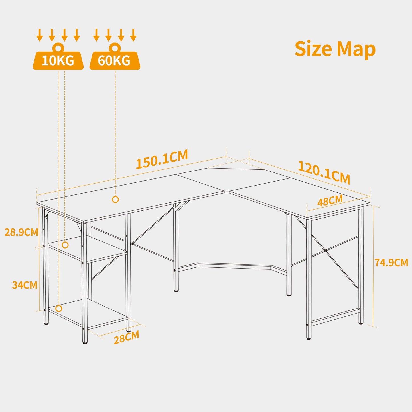 CubiCubi L Shaped Computer Desk, 150 cm Industrial Office Desk with Storage Shelves, White Wood and Metal Corner Desk for Home Office, Black