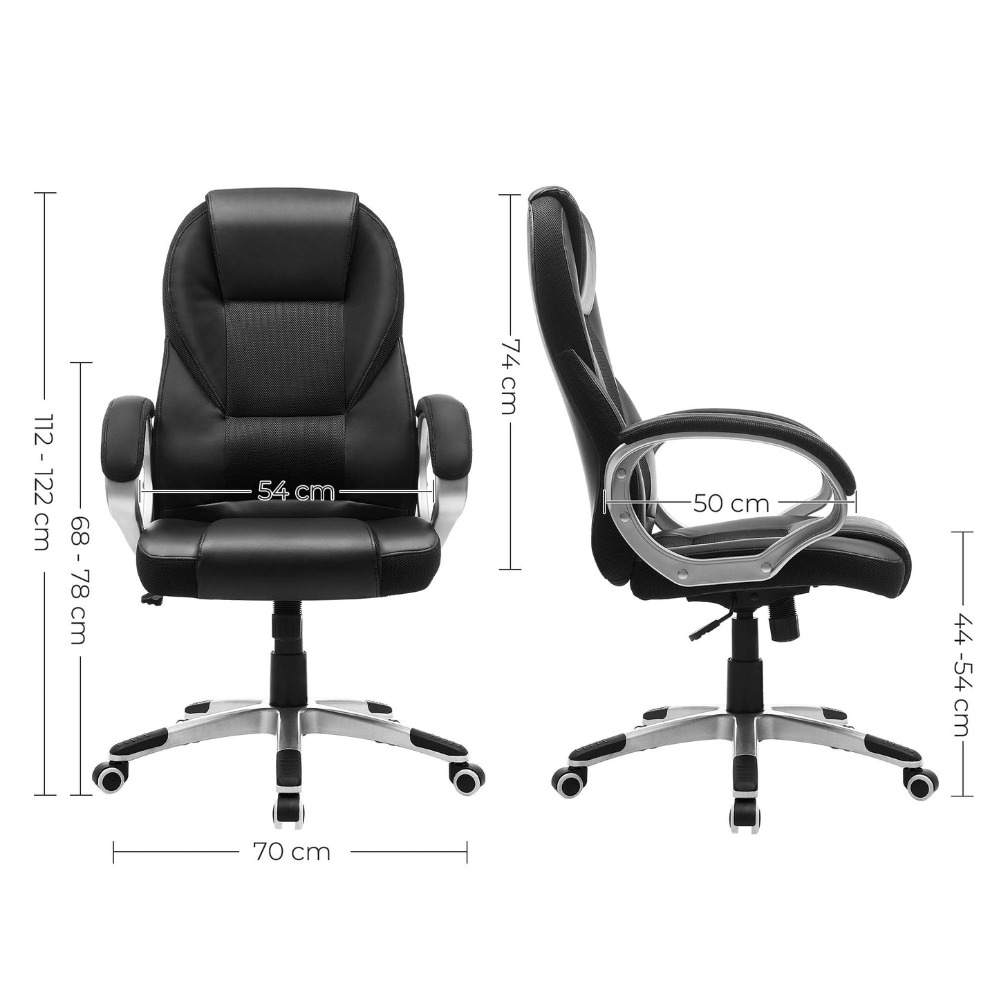 - SONGMICS Executive Office Chair | High Back | Height Adjustable | Ergonomic | Black | 73 x 70 x (112-122) cm -