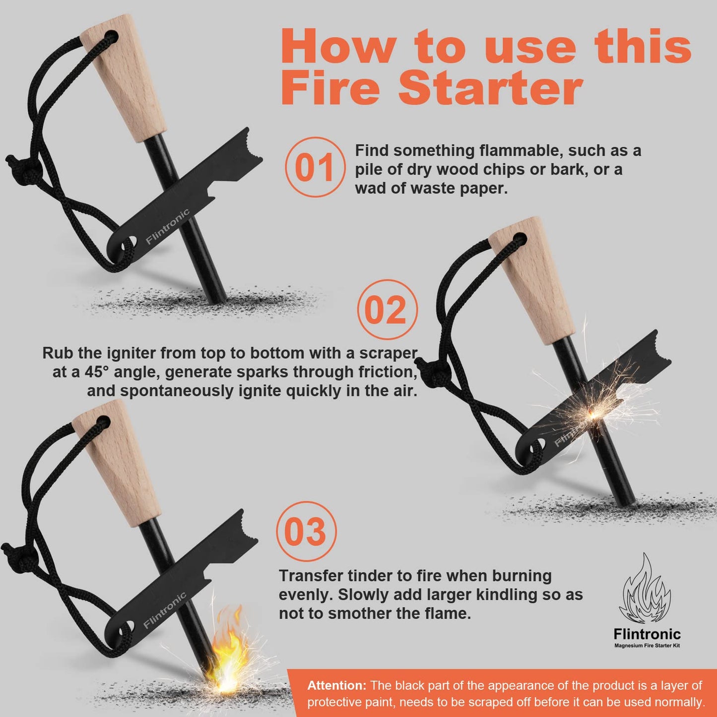 - Flintronic Survival Fire Steel | Flint Striker Steel Fire Starter Kit -