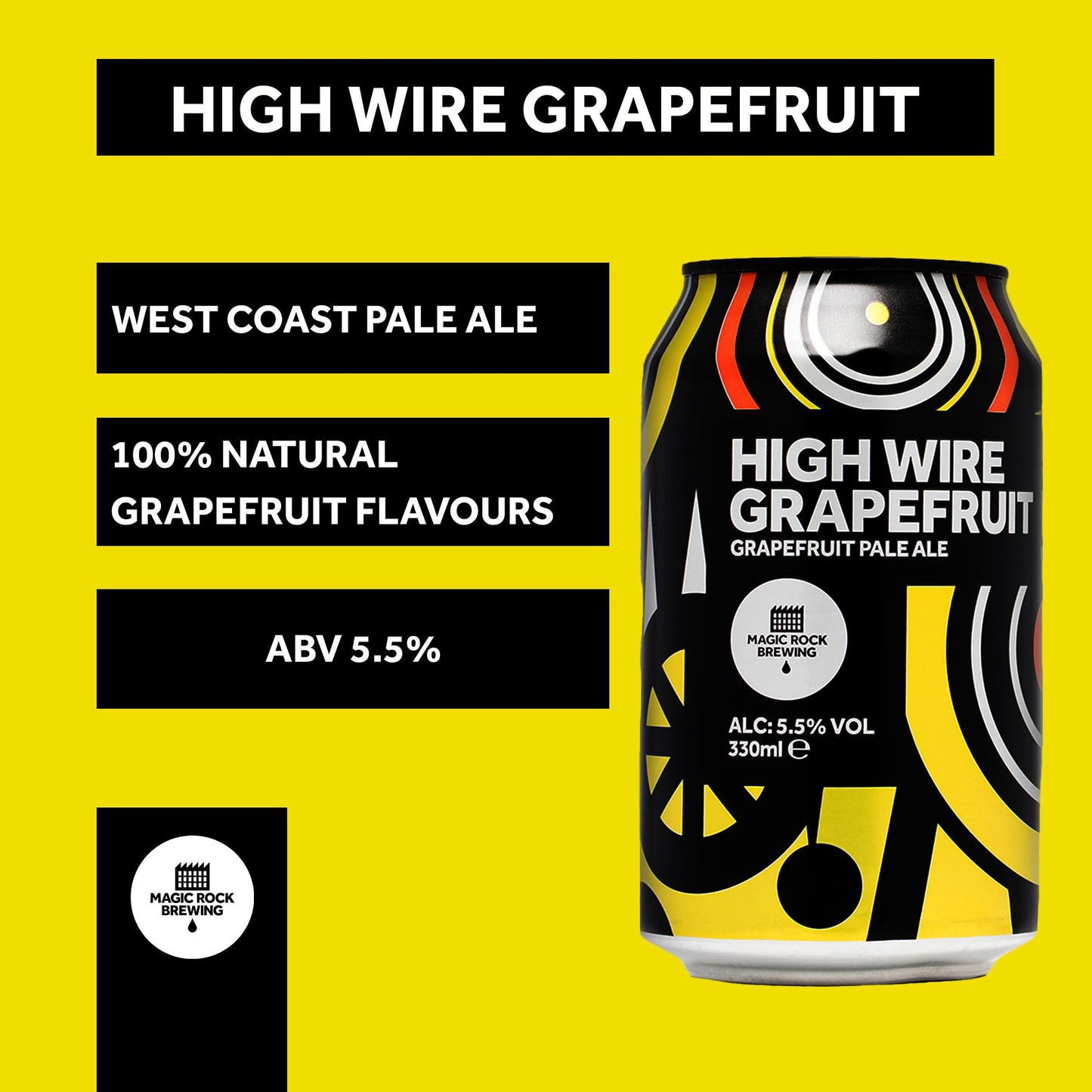 - Magic Rock High Wire | Grapefruit Pale Ale Craft Beer Gift Set | Citrusy, Smooth & Zesty Pale Ale - Vegan (12 x 330ml Cans) -