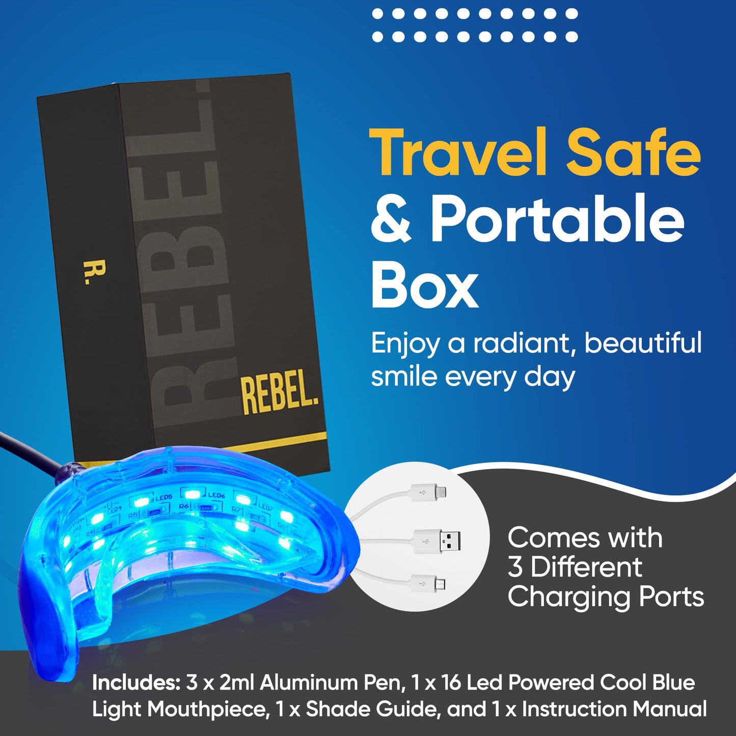 - Rebel Teeth Whitening Kit |Teeth Whitening Pen with Cool Blue LED Light -