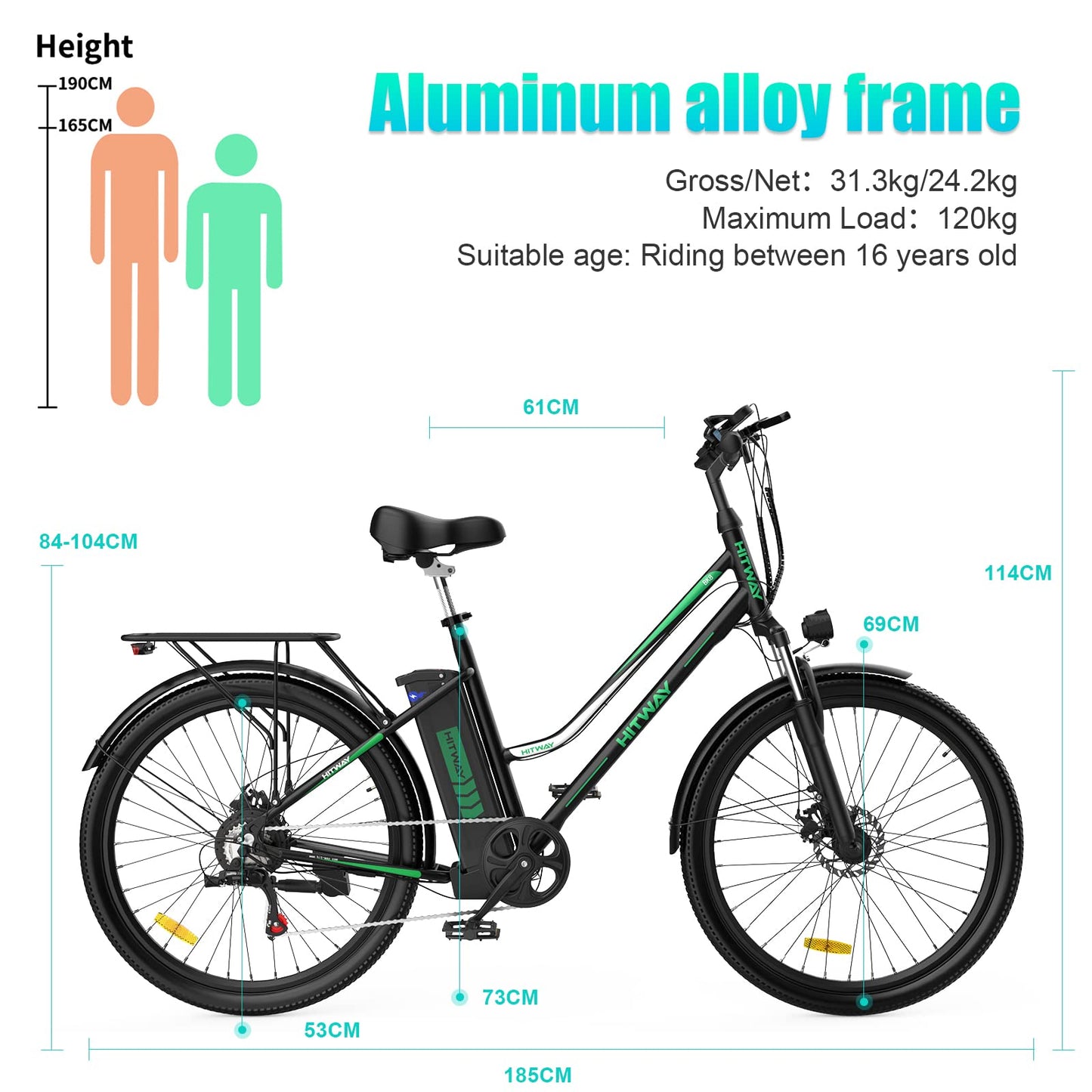 - HITWAY Electric Bike | 26 inch E-bike Electric city bike | 250W motor | 7 gear -