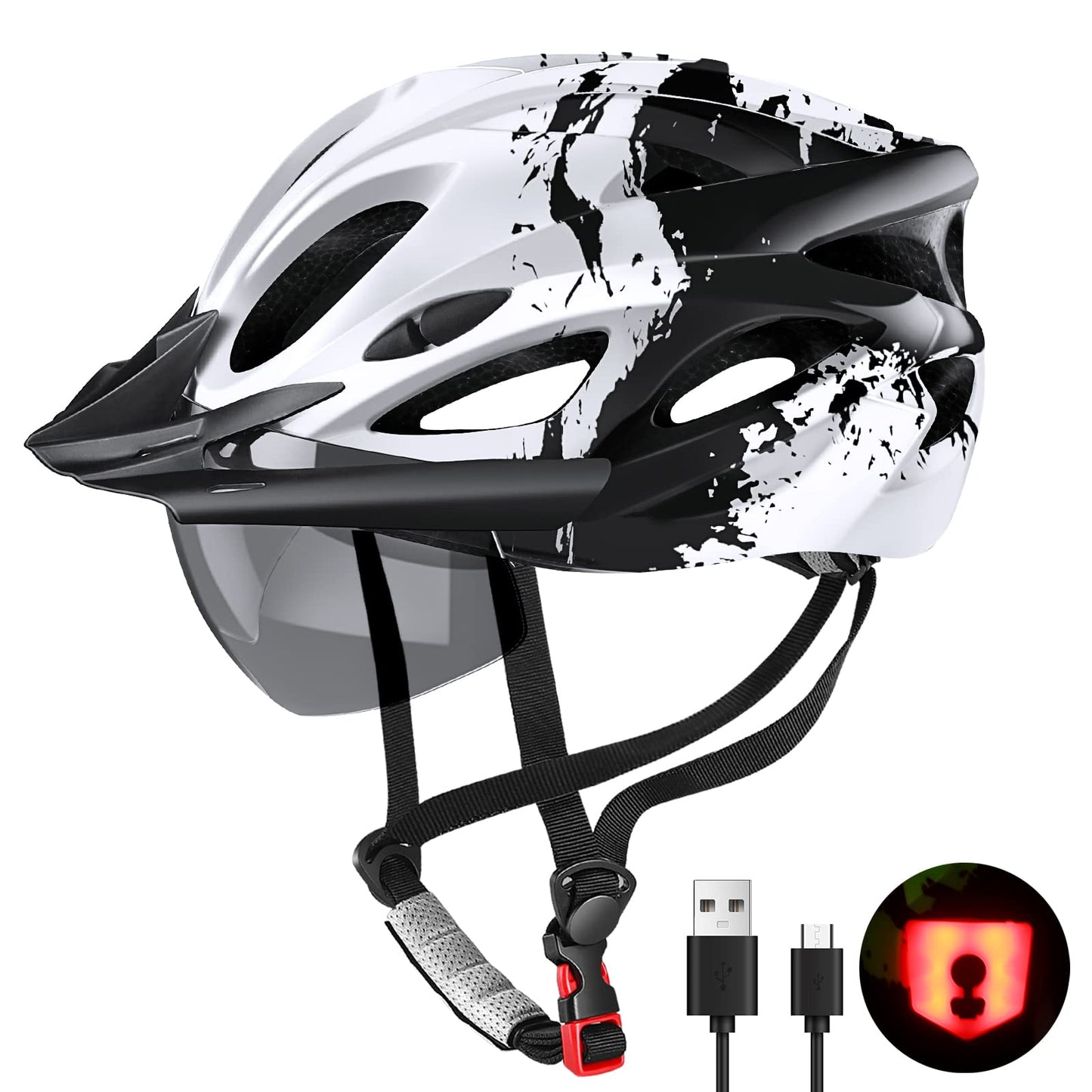 - RaMokey Bike Helmet | Lightweight Cycle Helmet | LED Light Magnetic Goggle Sun Visor -
