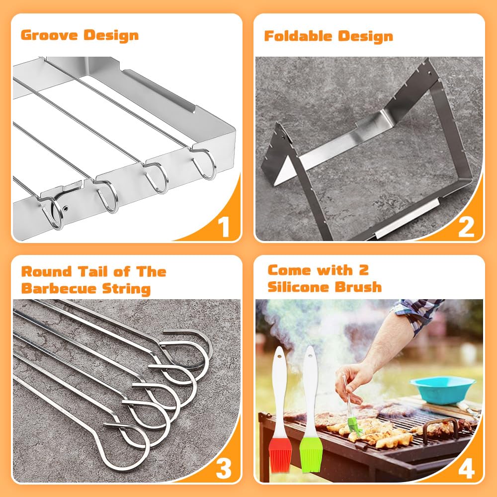 - KARBAG Barbecue Skewers & Rack Set | BBQ Kebab Rack With Oil Brushes -