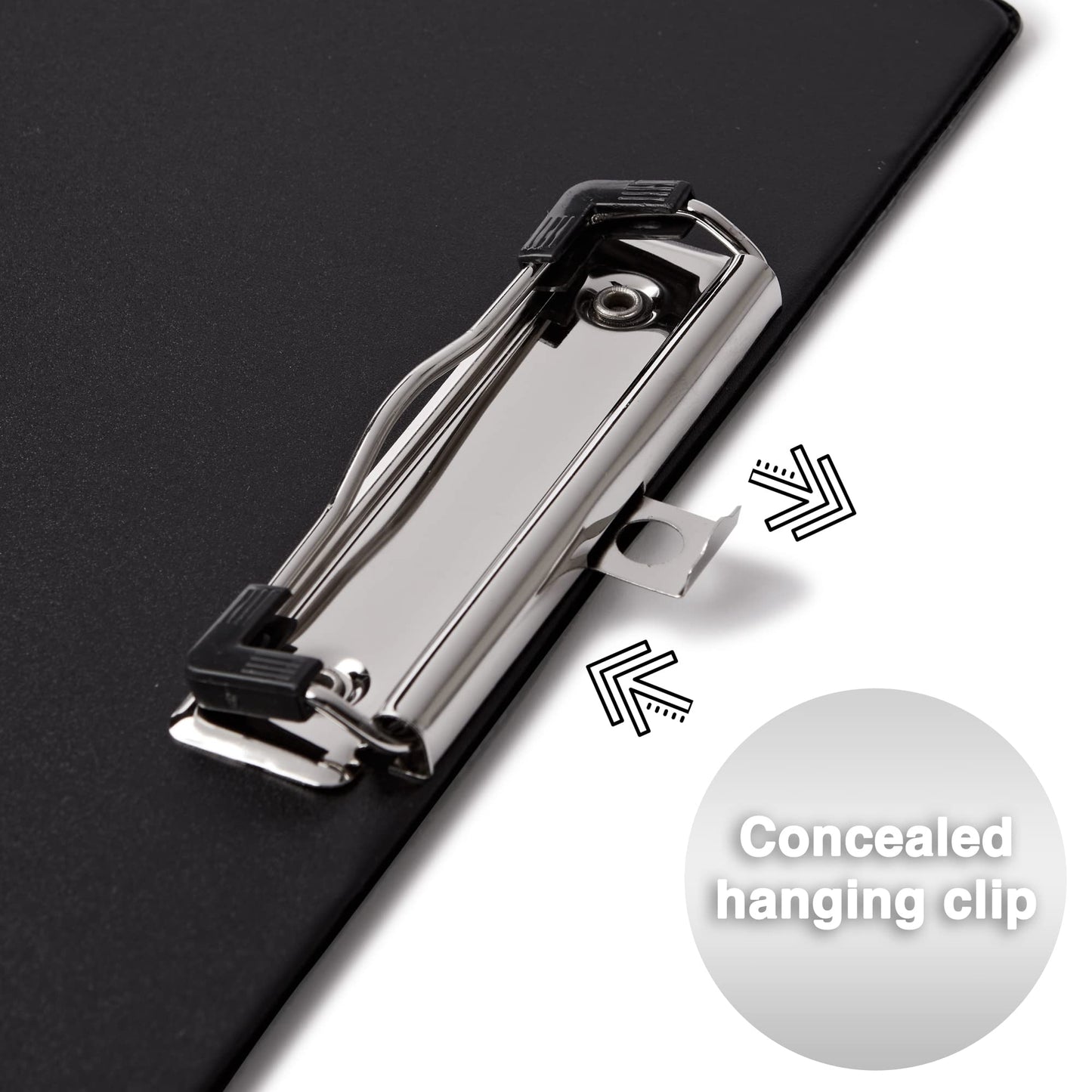 A4 Black Clipboard with Pen Loop and Retractable Hanging Clip - Pack 10