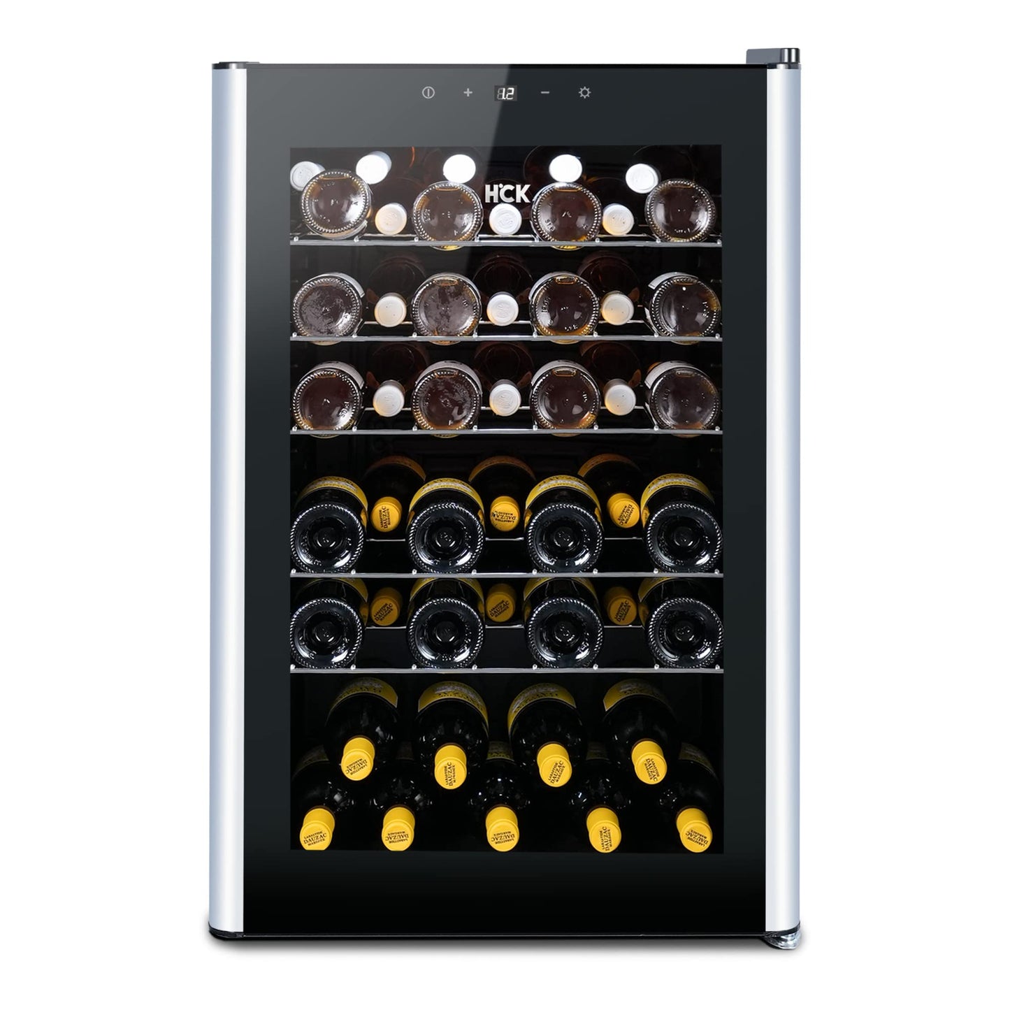 - HCK 115L Wine Cooler with Glass Door 48 Bottles | Freestanding Undercounter Fridge | Quiet Wine Fridges Beer Drinks Cabinet | 4-22°C Temperature Control with Digital Touch Screen -