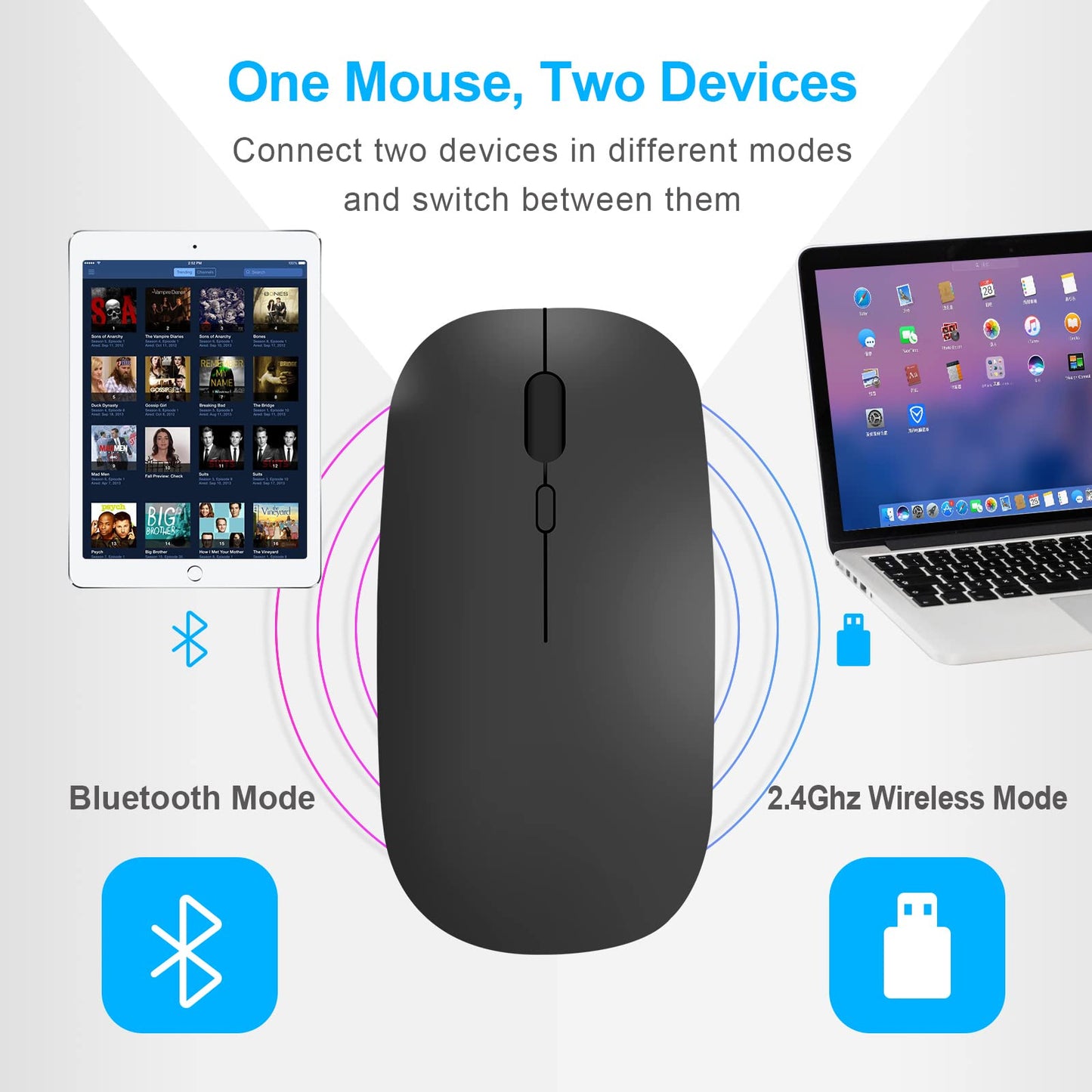 - LEAPEST Wireless Bluetooth Mouse | Portable Slim Silent Office Mice | USB-C Adapter | 2.4 GHz -