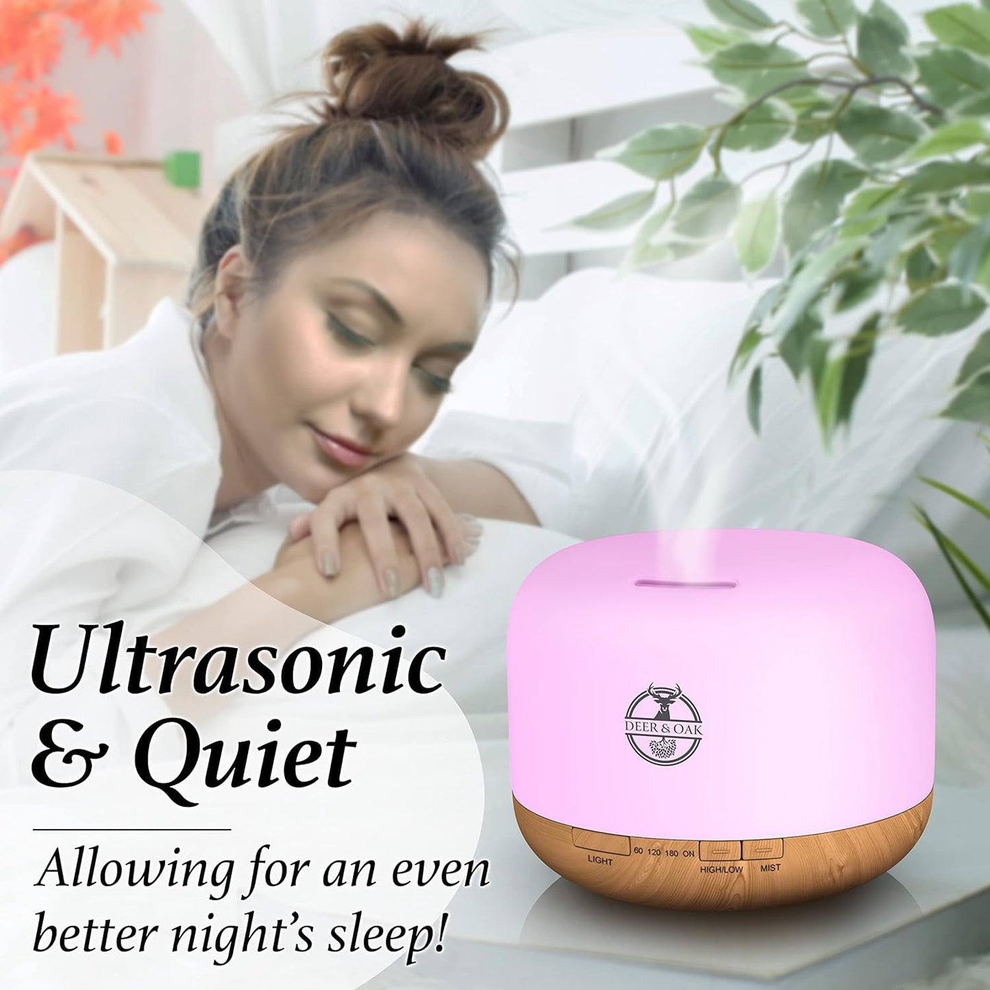 Deer & Oak - 500ml Aromatherapy Diffuser Humidifier - Essential Oil Diffusers For Home - Air Humidifiers - 7 LED Light Colours - Remote Control - Timer & Auto Empty Shutdown - Aroma Air Diffuser
