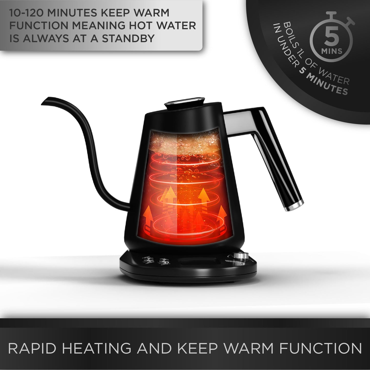 - DMD® | Electric Gooseneck Kettle Digital Display | Pour-Over Kettle, 8mm Spout | Coffee and Tea Kettle 1L Energy-Efficient | 40-100°C Temp Control -