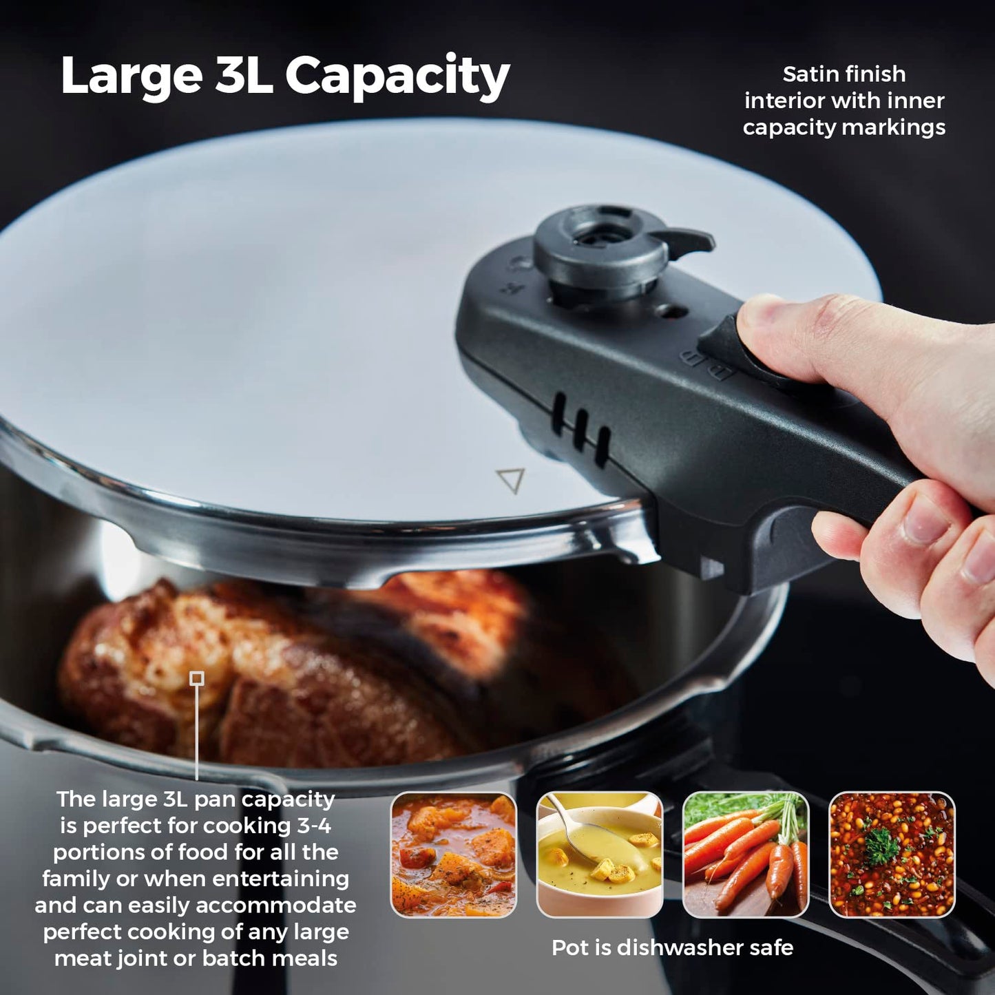 - Tower T80245 Stainless Steel Pressure Cooker | Steamer Basket | 3 Litre -