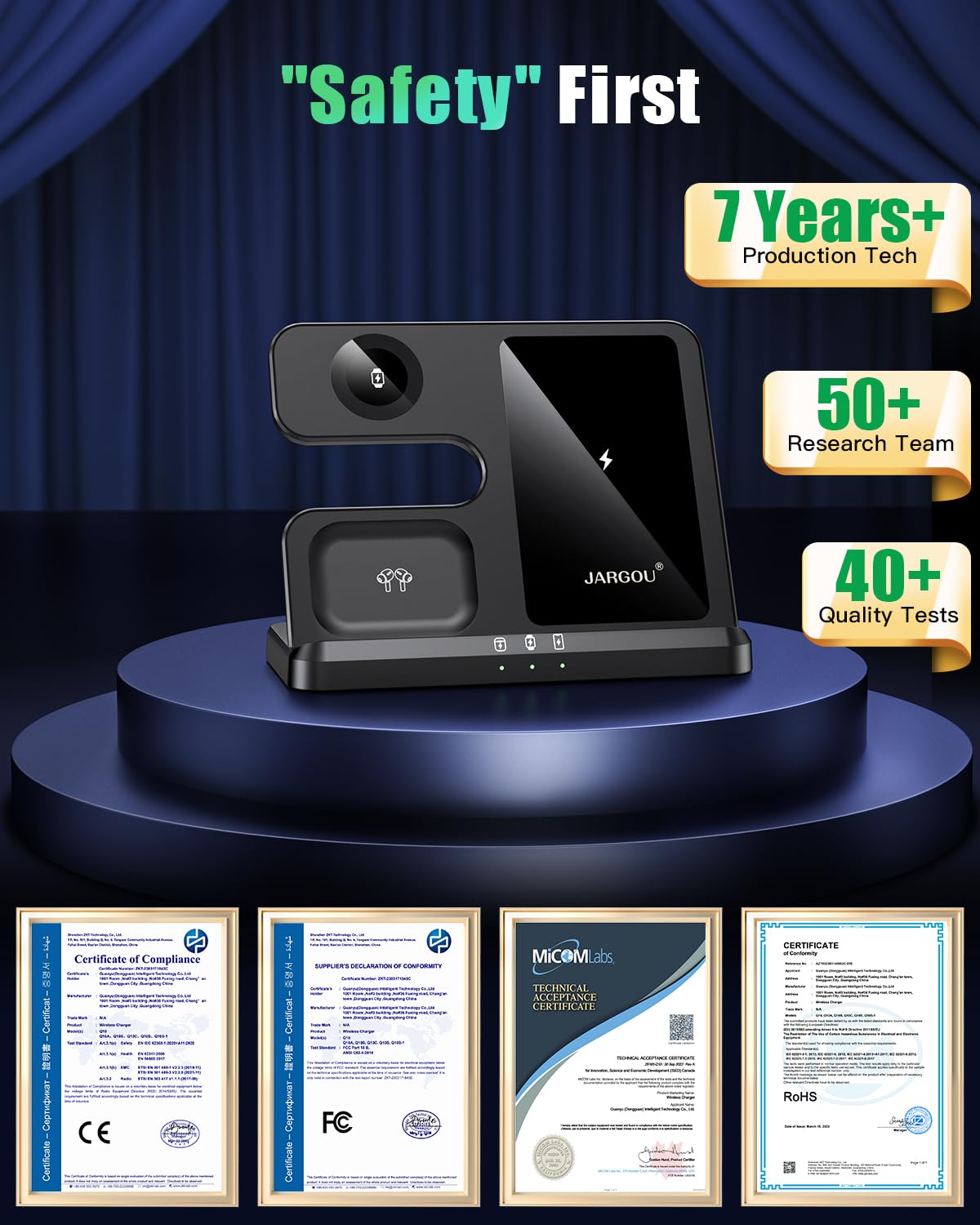 - JARGOU Wireless Charger for iPhone/Apple Watch/AirPods | 3 in 1 Wireless Charging Station -