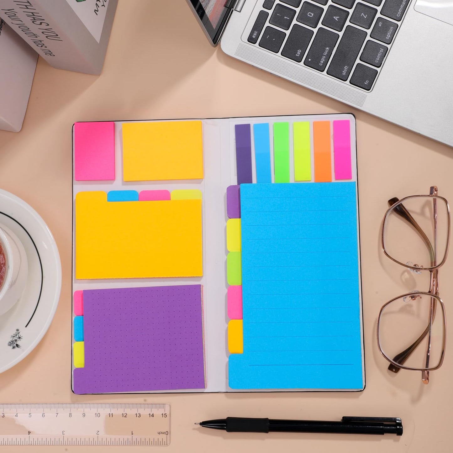 400 Pcs Sticky Notes Set, Multicolor Adhesive Notes with PU Leather Cover, Student Essentials Index Flags Pads for Books, Folders, Index,School Office Supplies