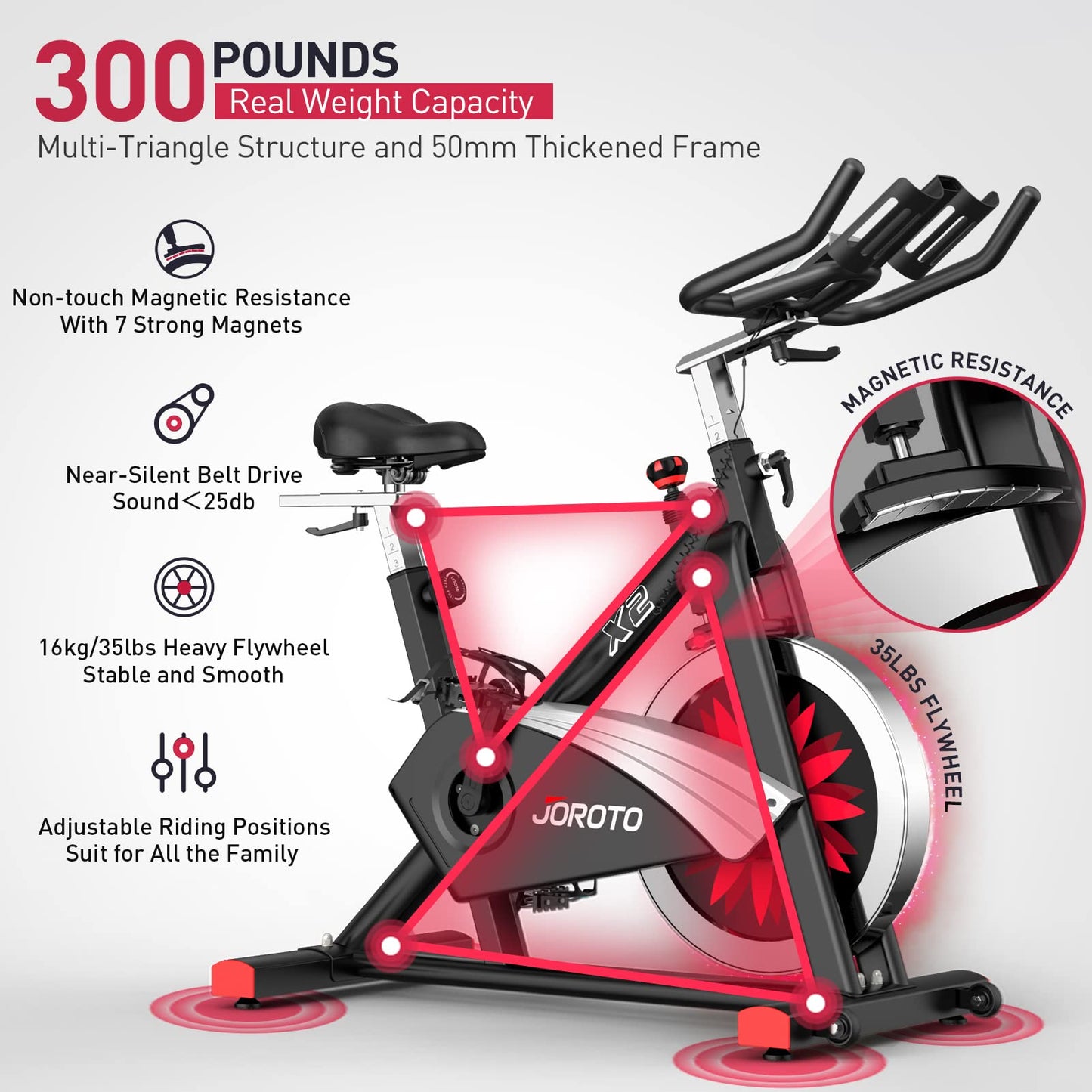 - JOROTO X2 Exercise Bike For Home Use | 136kg Weight Capacity & Magnetic Resistance -