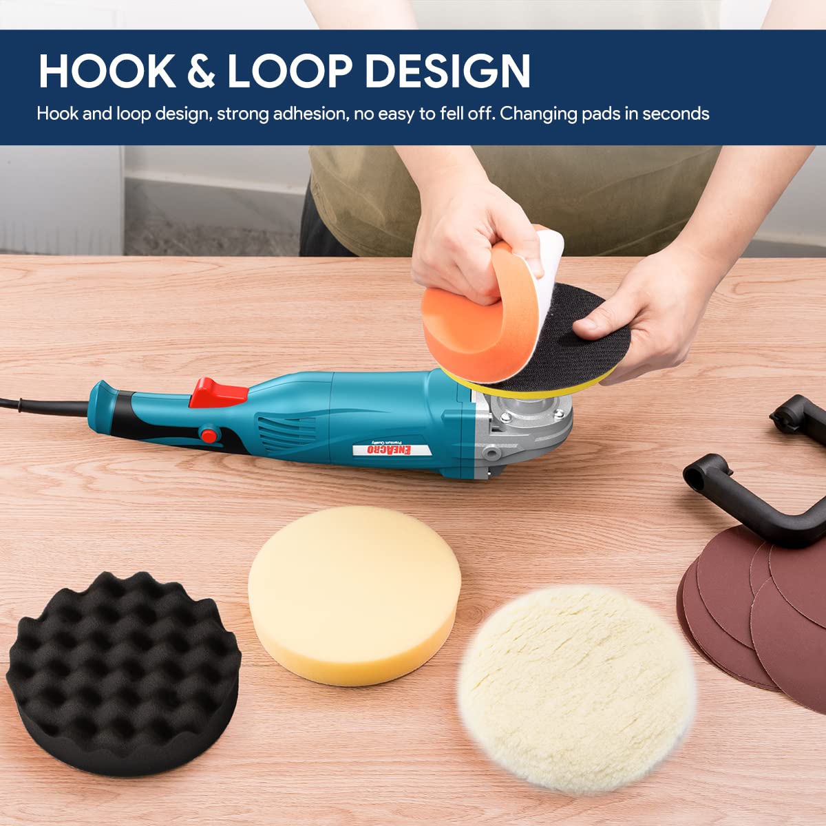 - ENEACRO Polisher | Rotary Car Buffer Polisher Waxer | 1200W 180/150 mm Plate | 6 Variable Speed 1500-3500RPM | Detachable Handle -