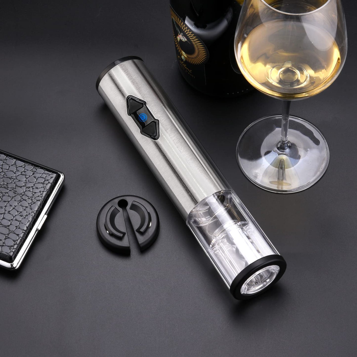 CIRCLE JOY Electric Wine Opener Battery Operated Wine Bottle Openers Stainless Steel Corkscrew with Foil Cutter, Silver
