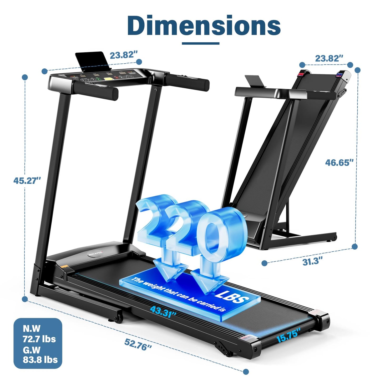 - Motorised Folding Treadmill | 2.0HP Treadmill | Widened Shock Absorption -