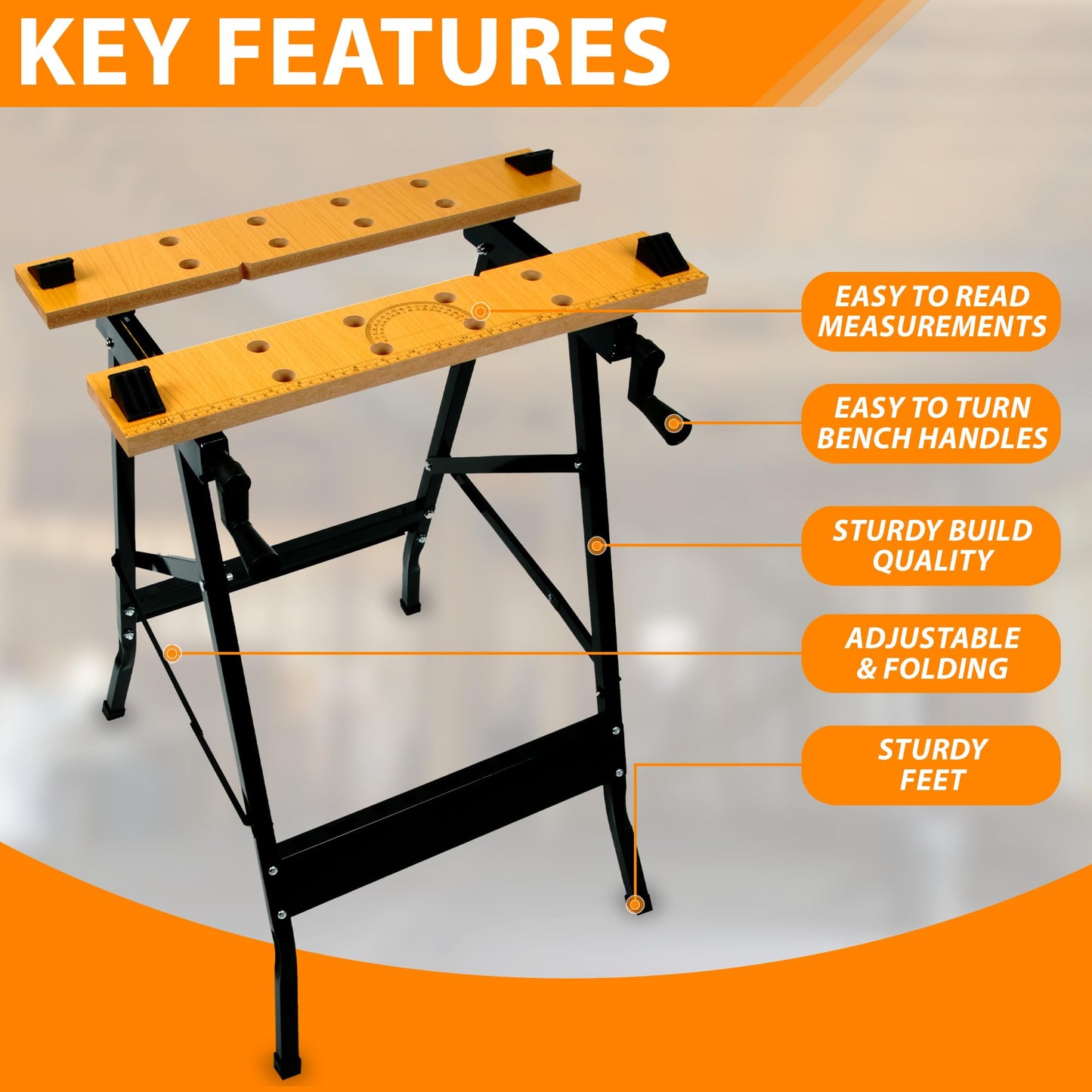 - ZENO Workbench Tool Stand | Foldable Work Bench with Heavy Duty Steel Frame