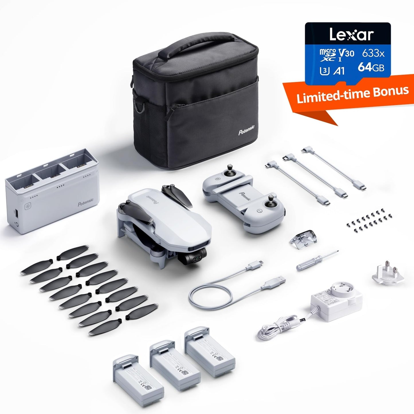 - Potensic ATOM Combo 4K GPS Drone | 3-Axis Gimbal | 6KM Transmission <249g, 32-min per Battery -