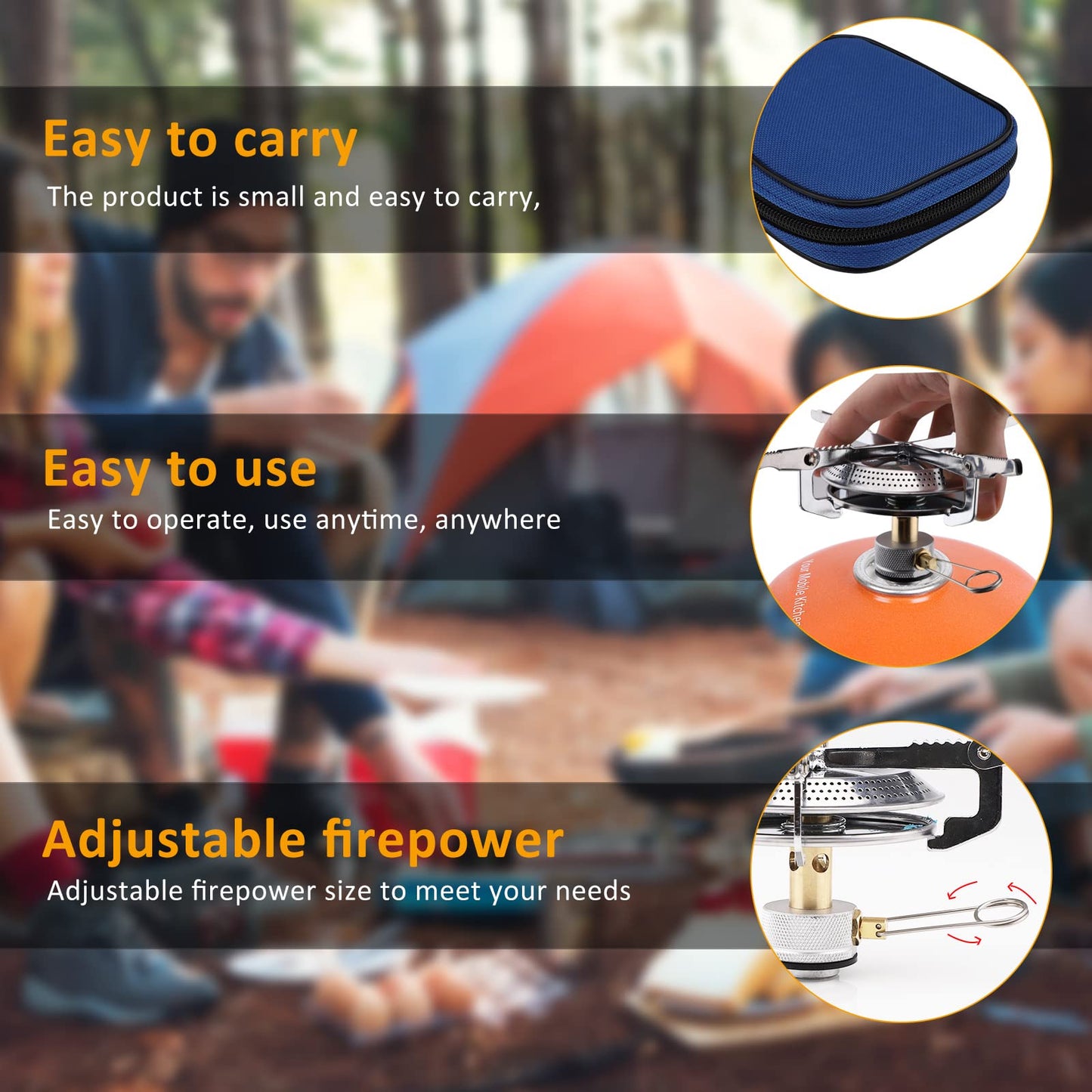 Camping Gas Stove Portable Single Burner 2800W Mini Pocket One-Piece Gas Burner Backpacking Cooking Folding Stove Camping Cookware for Picnic Camping Trekking Fishing Outdoor Activities