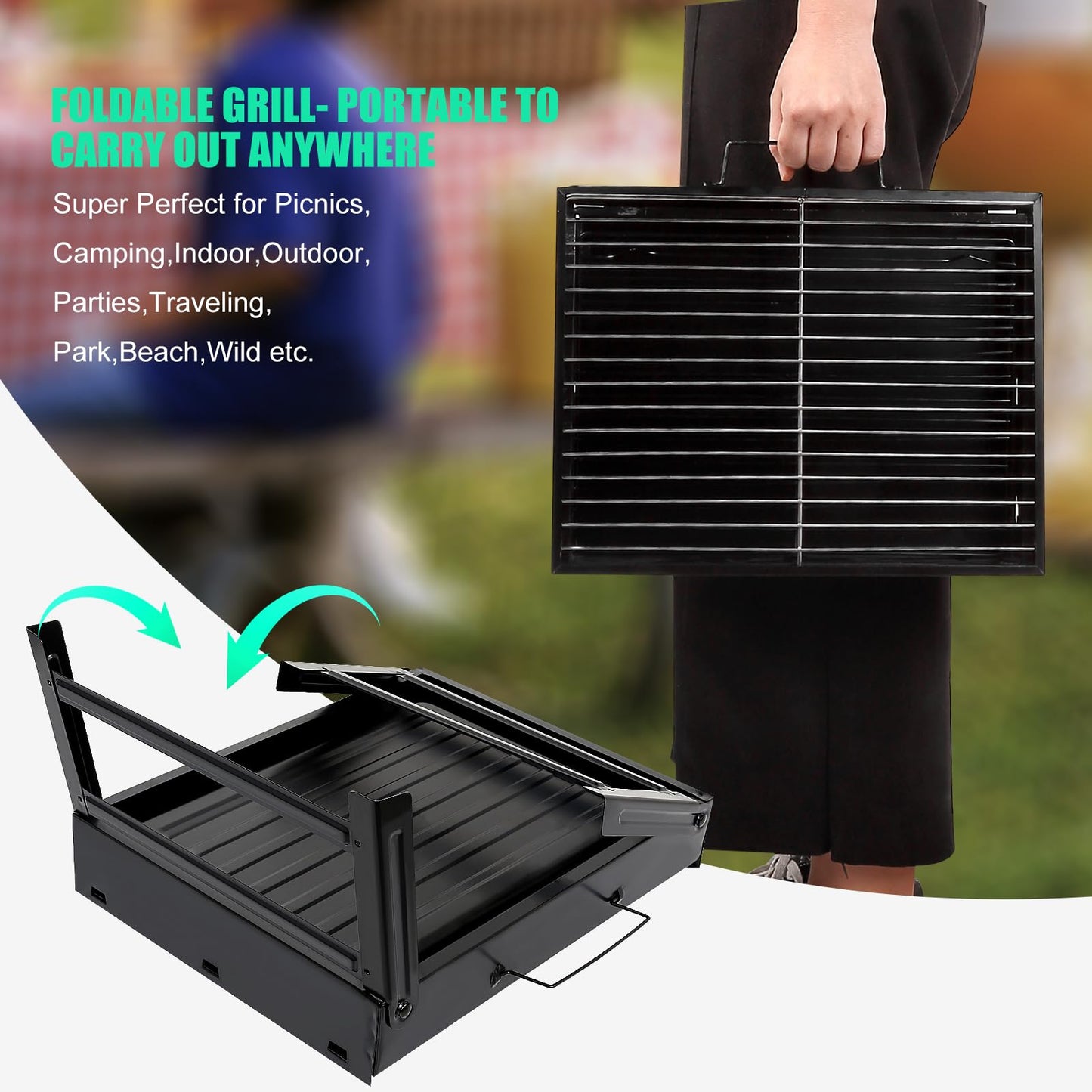 Barbecue Grill, AGM Charcoal Grill Portable Folding BBQ Grill Barbecue Desk Tabletop Outdoor Stainless Steel Smoker BBQ for Picnic Garden Terrace Camping Travel