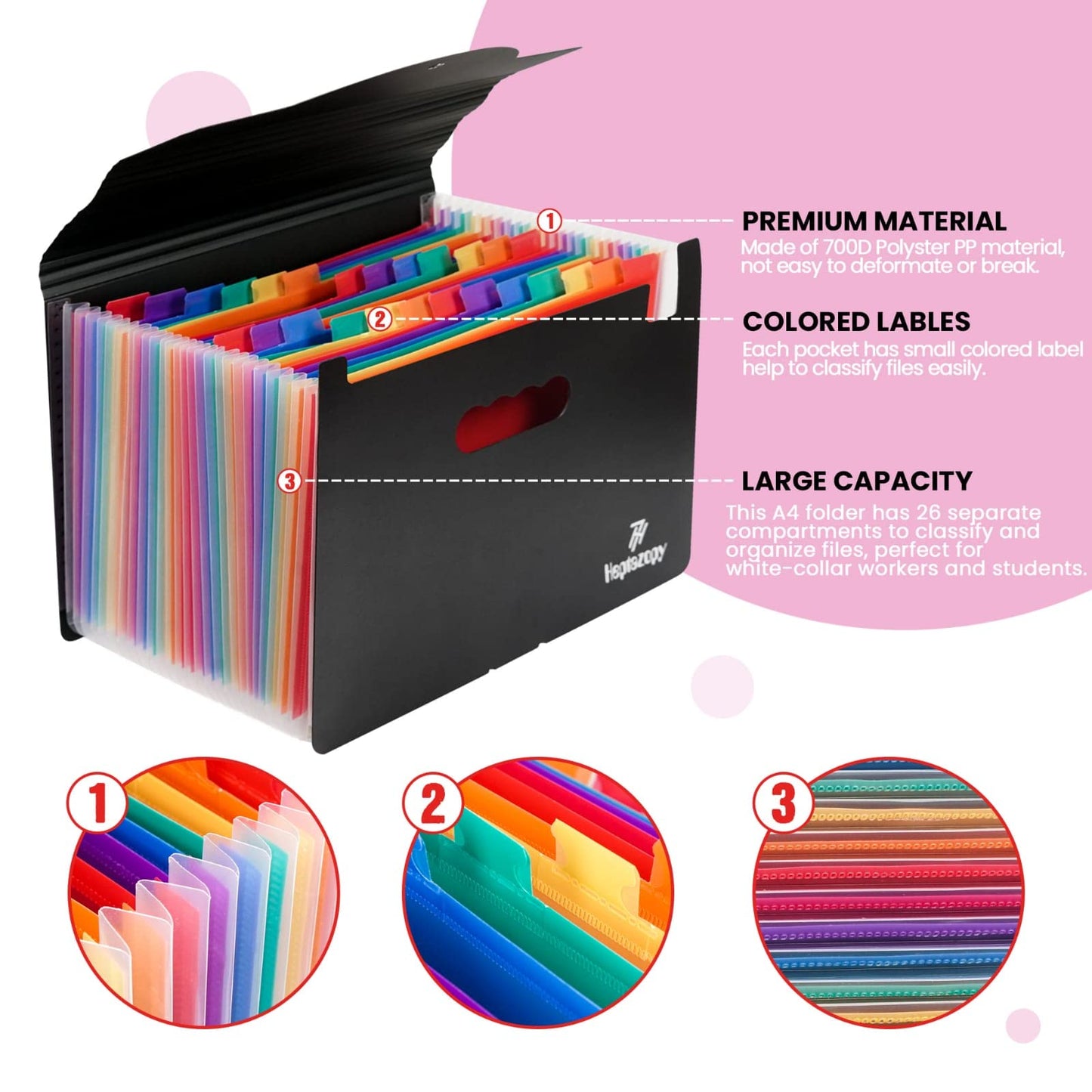- File Organiser | 26 Folders for Paperwork A4 with Clips | Unique Design | 34 x 25 x 4 cm Quality PP Document Organiser | Flap & Elastic Cord Closure Comes with Labels, Tags & Sticker Card -