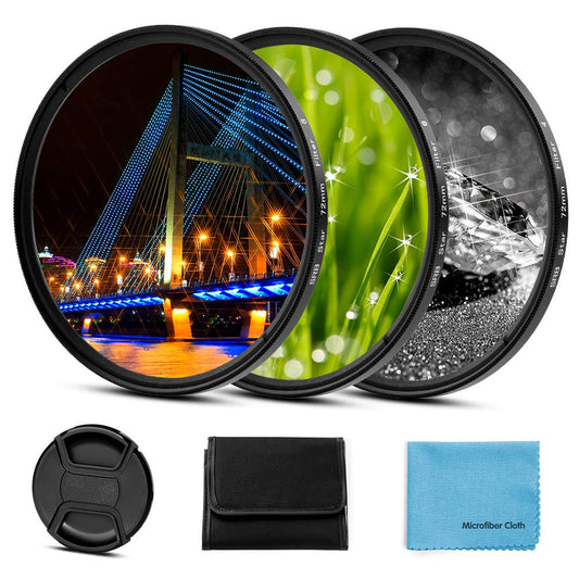 - Fotover 58mm Star Filter 3 Pieces (4 Points,6 Points,8 Points) | Centre Pinch Lens Cap -