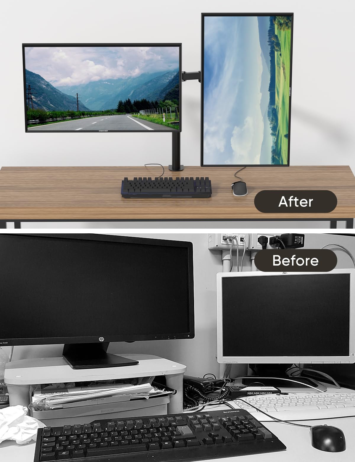 - FORGING MOUNT Ergonomic Dual Monitor Stand for 13-32 inch LCD LED PC Screens for Desks Monitor Stand Arm | Height Adjustable Arm Bracket Tilt 90° Swivel 180° Rotate 360° | VESA 75/100 -