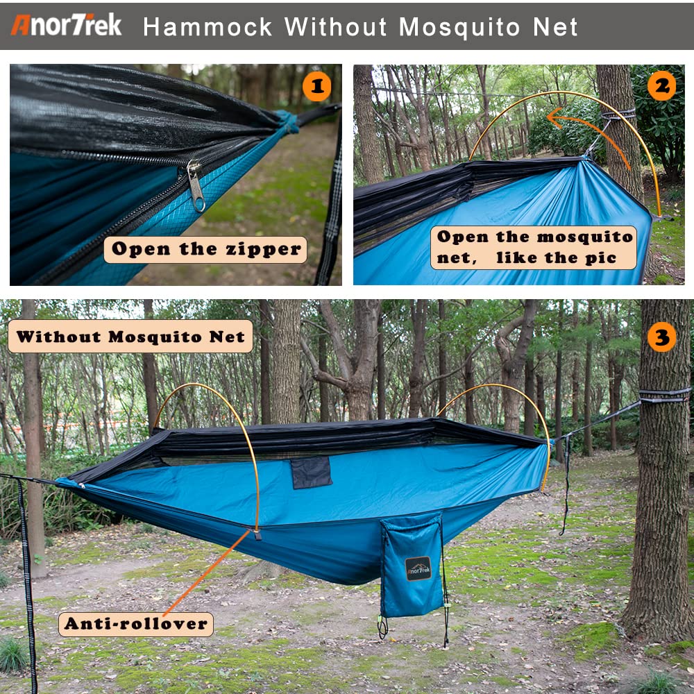 AnorTrek Professional Camping Hammock with Mosquito Net, Lightweight Portable Double Hammock with Two 10 FT Hammock Tree Straps, 230T Nylon Hammock for Camping Hiking Garden Backpacking (Green)