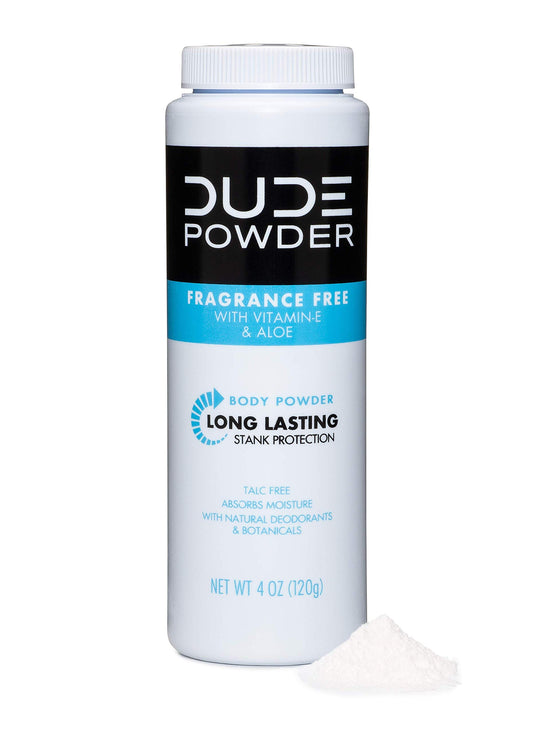 - DUDE Body Powder | Fragrance Free 4 Ounce Bottle Natural Deodorizers -