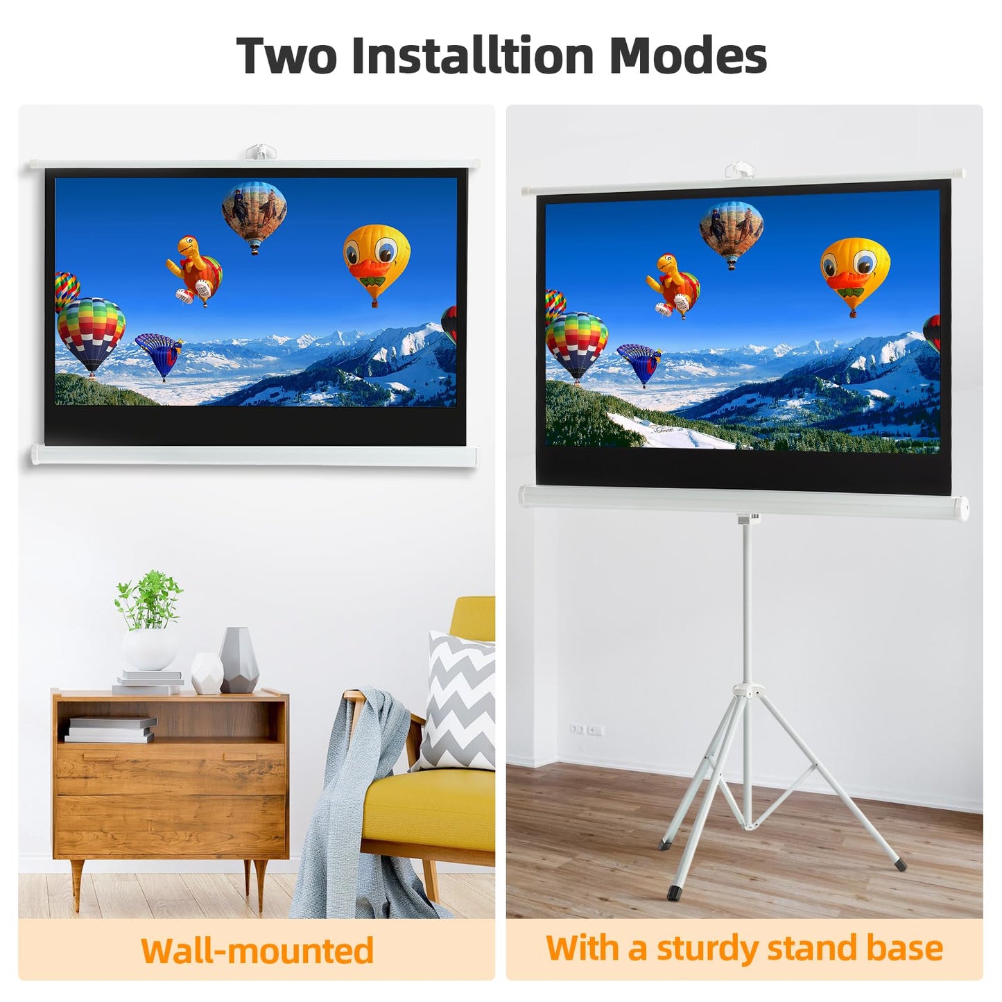 - FIDOOVIVIA Projector Screen and Stand | 16:9 4K HD Projector Screen | Portable Projector Screen 1:1 Format for Home Cinema Theater Presentation Education Outdoor Indoor Public Display | Size:172x89cm -
